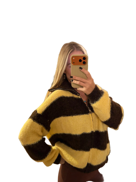 Strickjacke Streifen Dunkelbraun Gelb