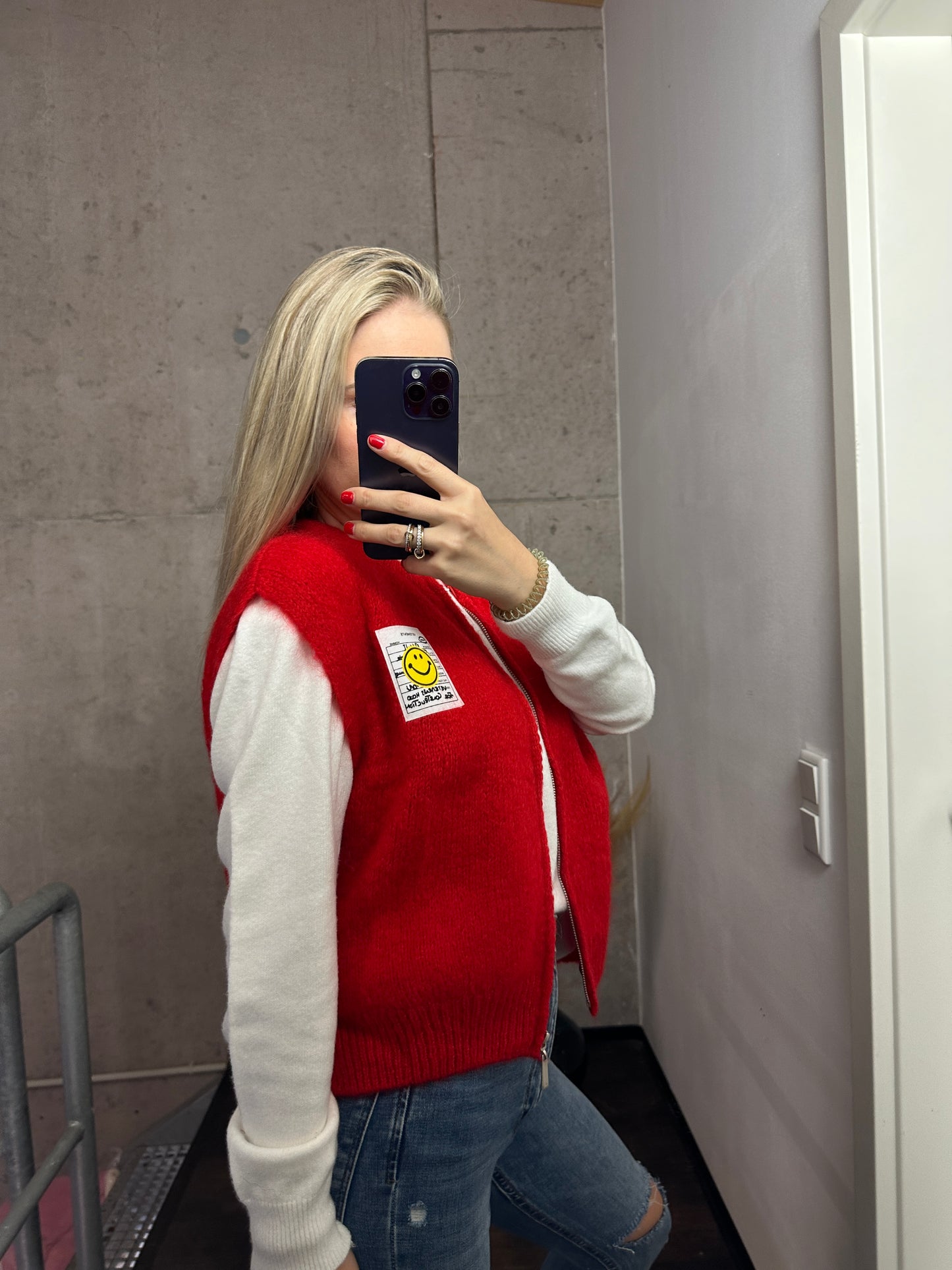Weste mit Reißverschluss Smiley Rot