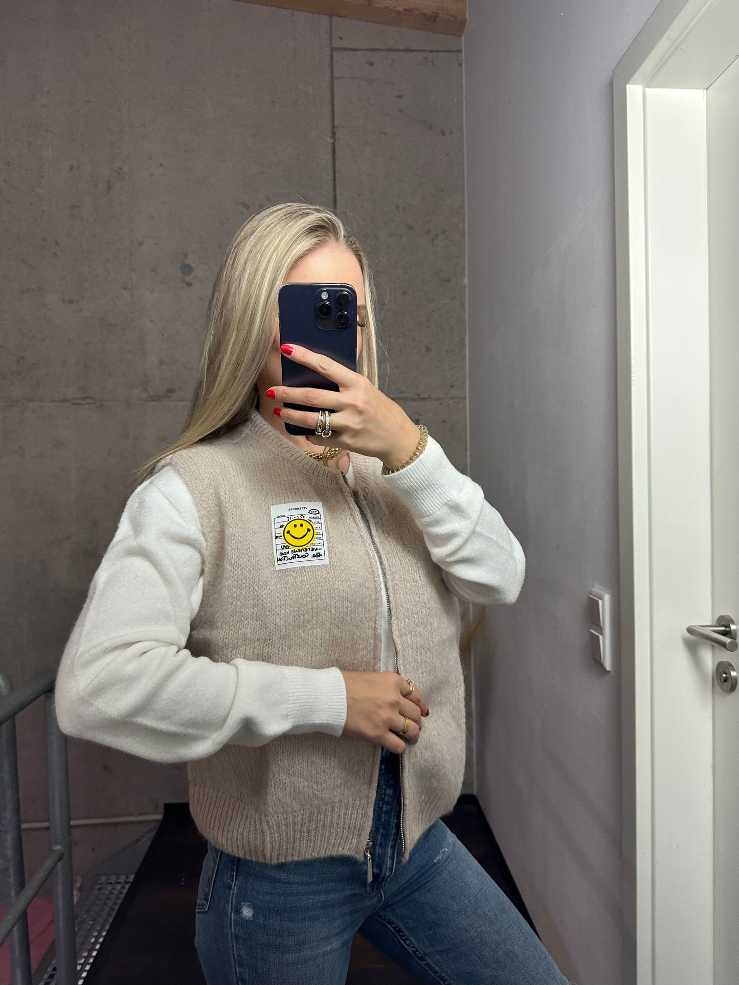 Weste mit Reißverschluss Smiley Beige