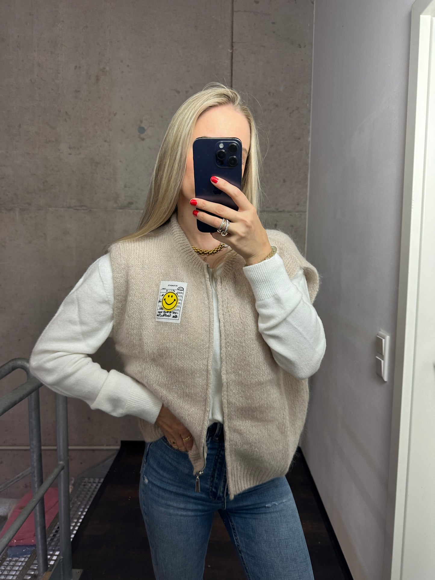 Weste mit Reißverschluss Smiley Beige