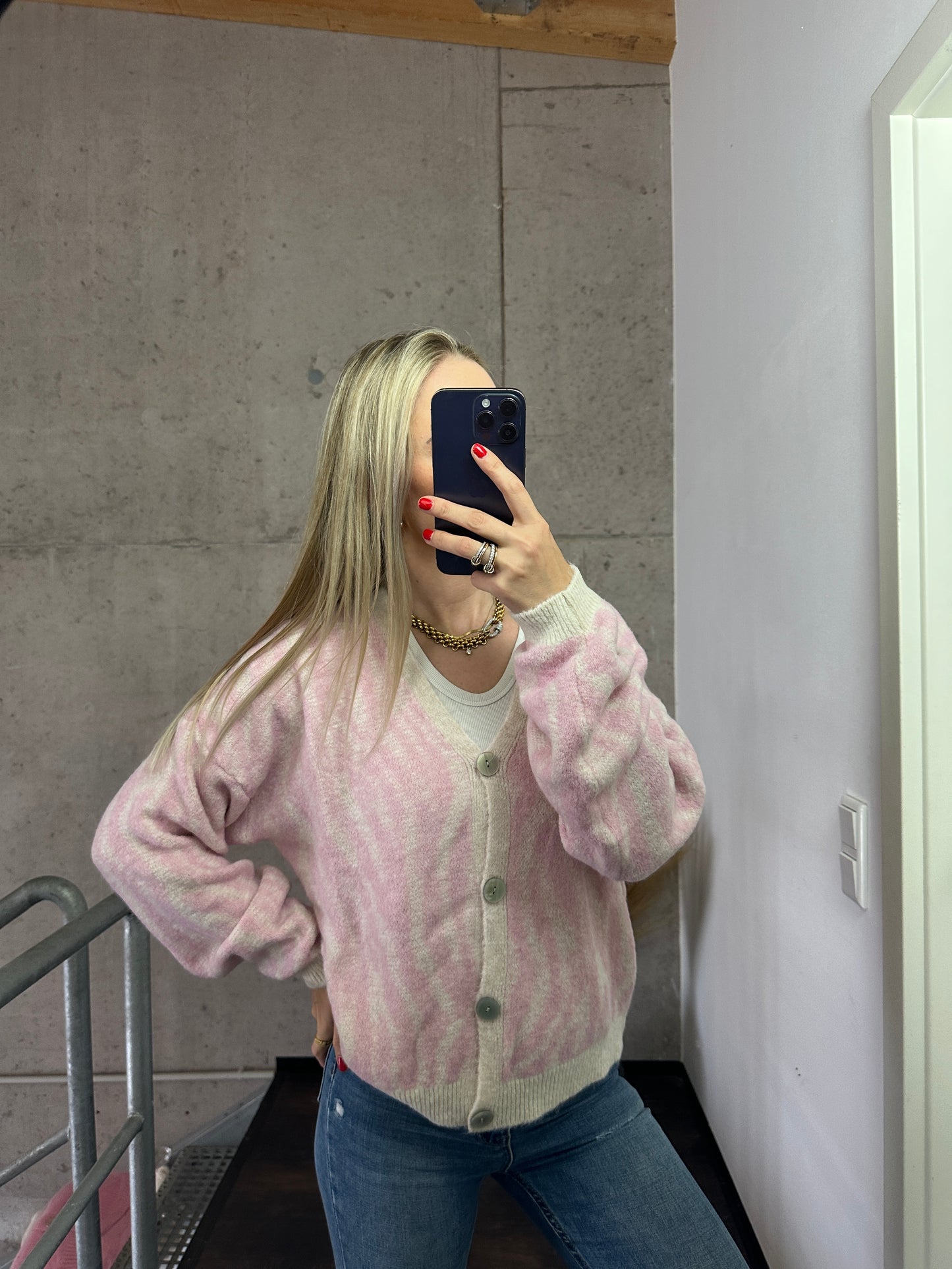 Zebra Cardigan Rosa Creme