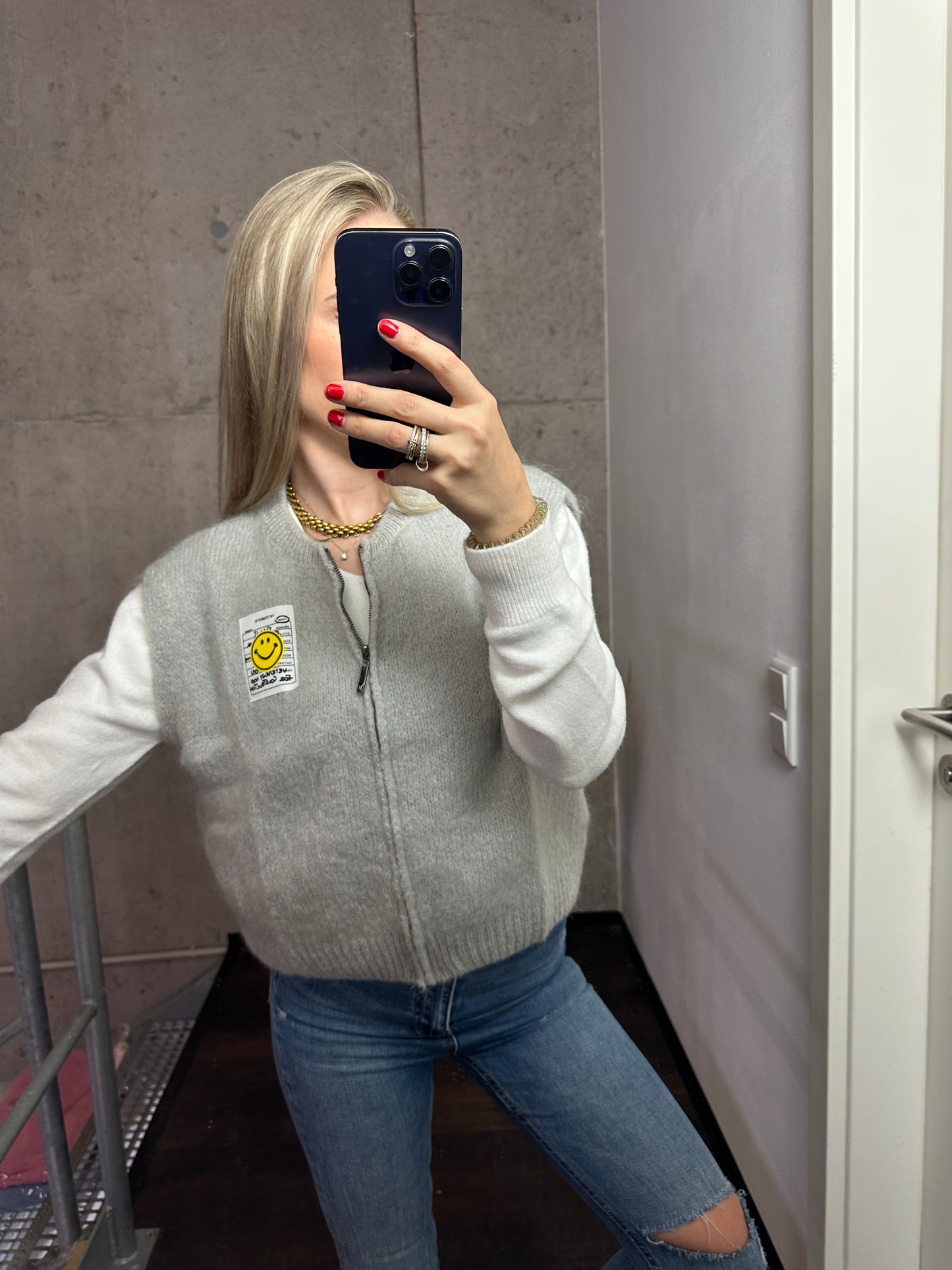 Weste mit Reißverschluss Smiley Grau