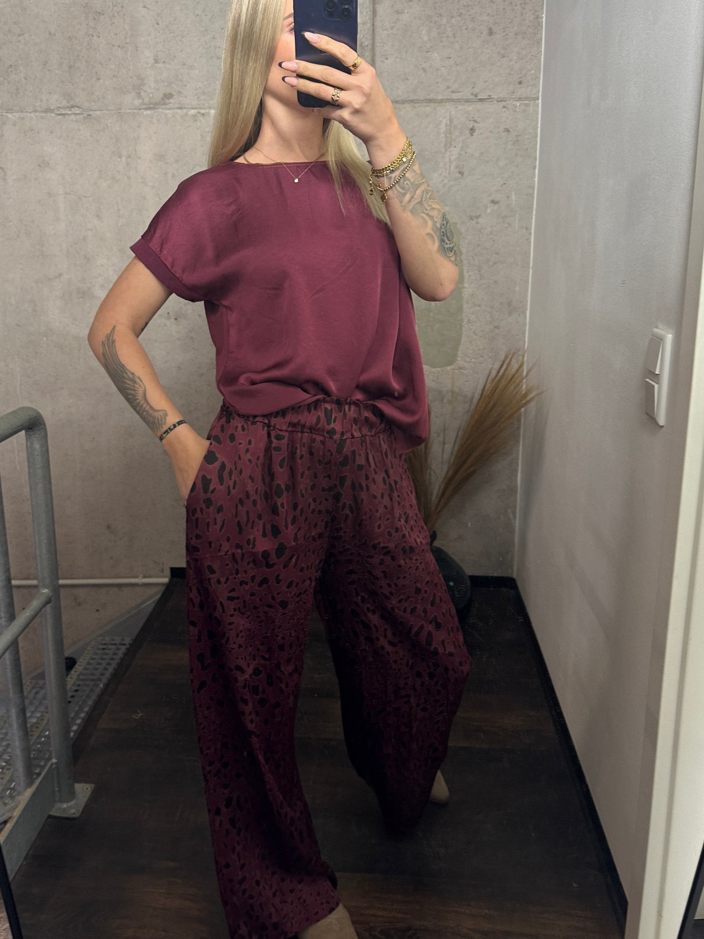 Seiden Shirt Bordeauxrot
