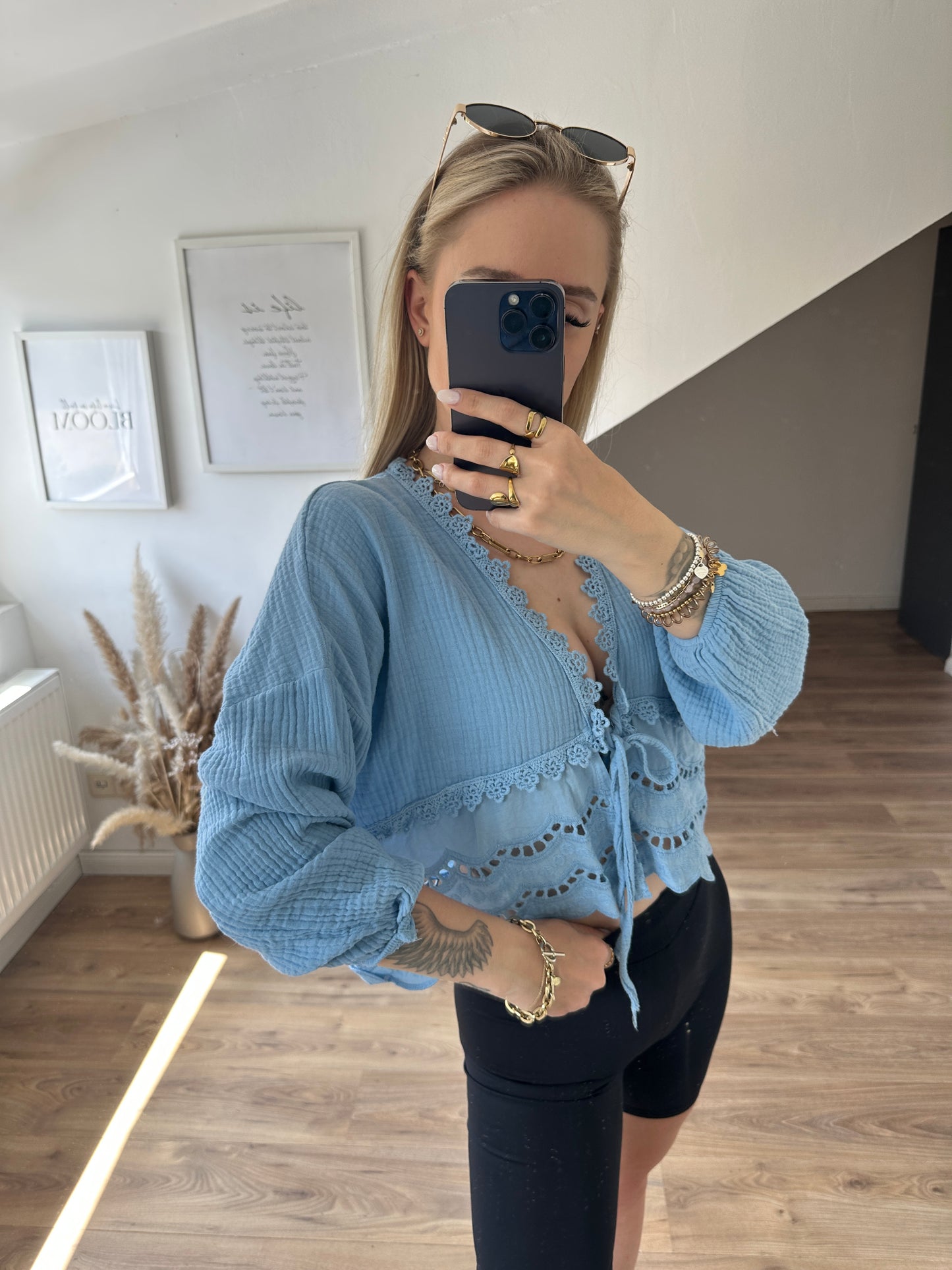 Musselin Bluse Boho Gelb