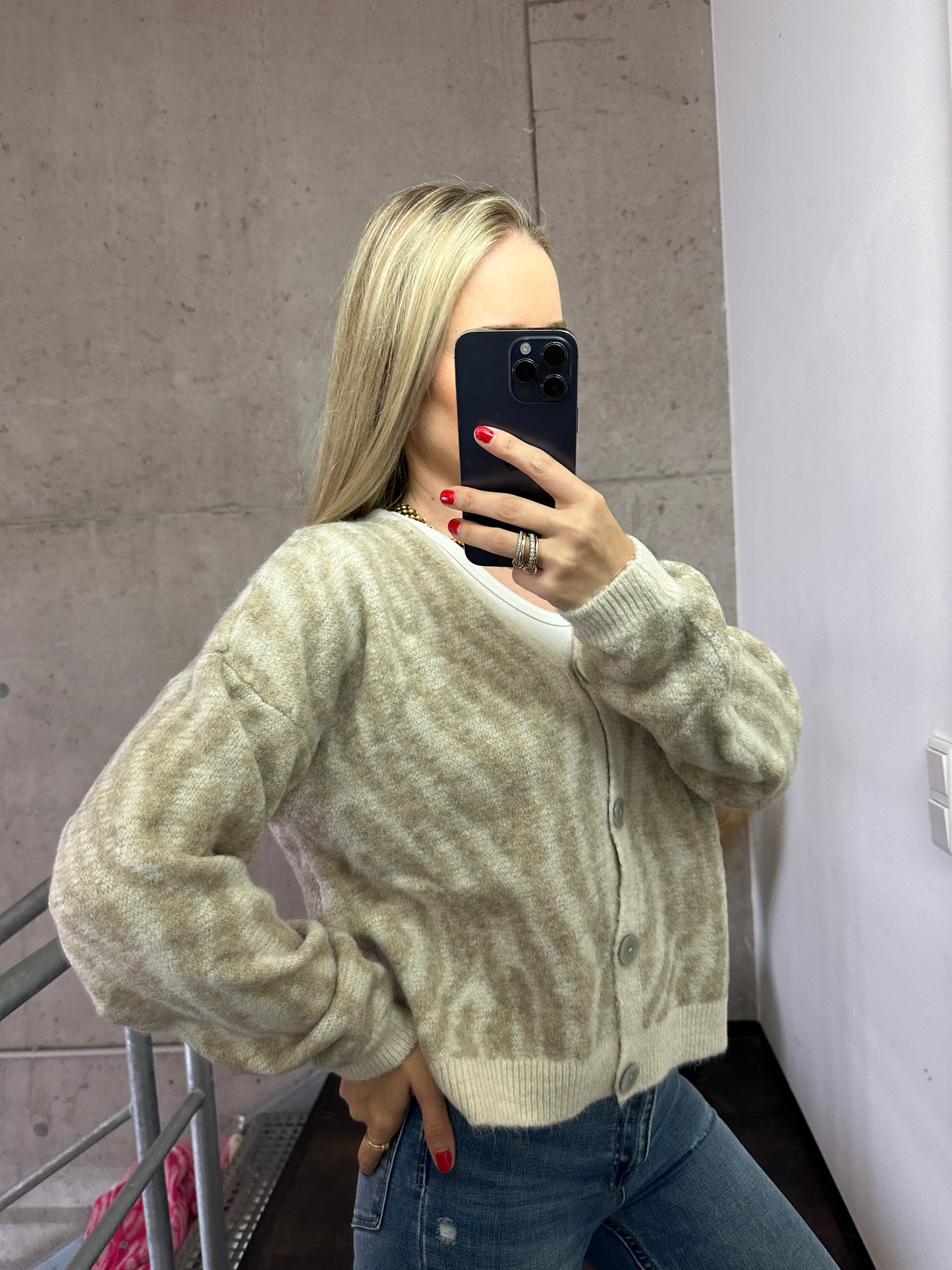 Zebra Cardigan Creme Beige