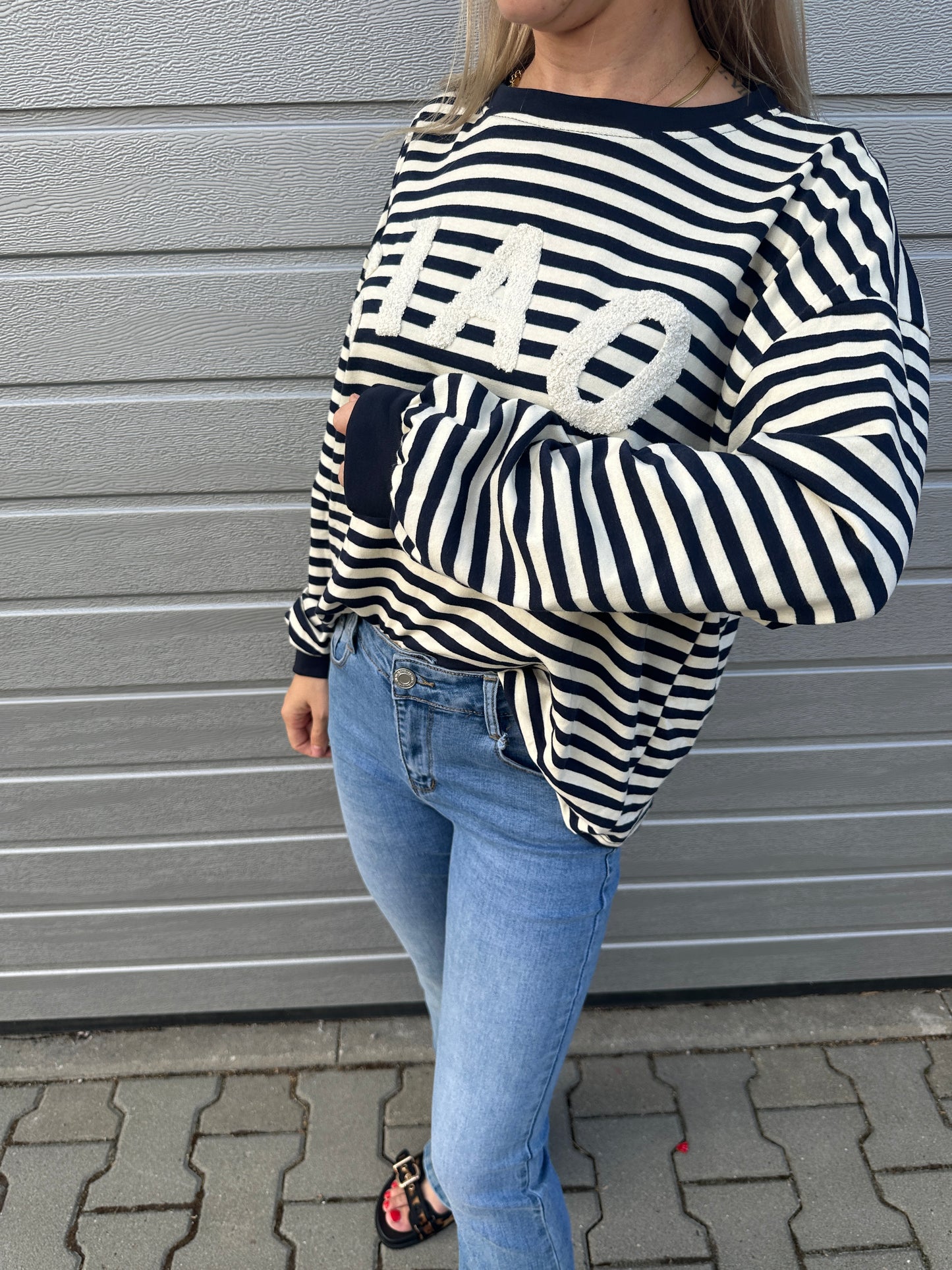 Langarm Ciao Dunkelblau Beige