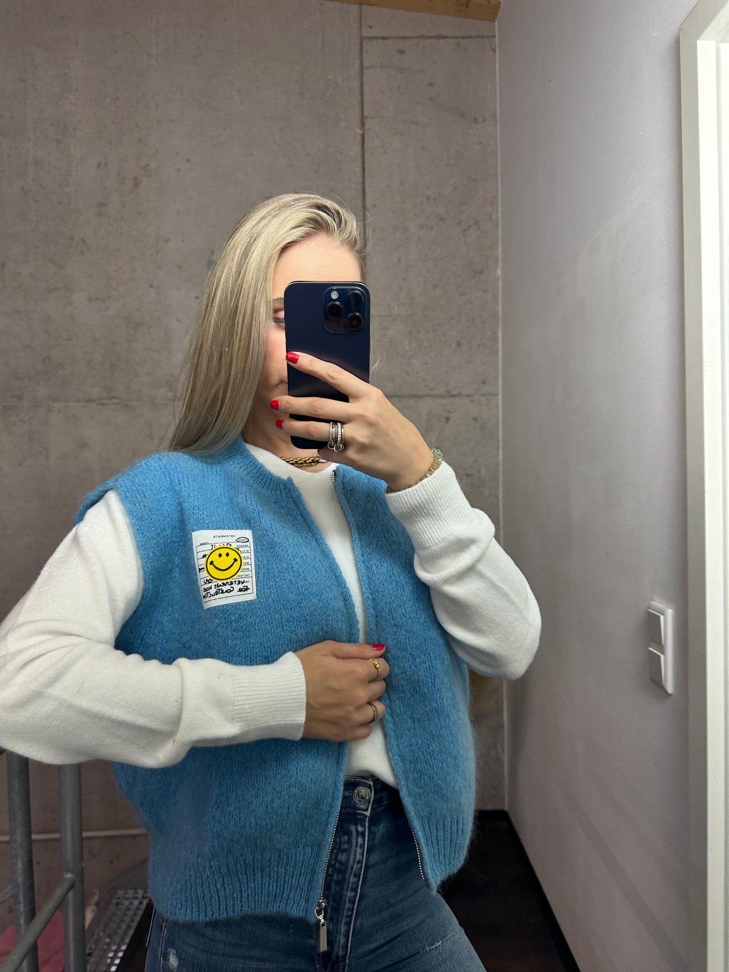 Weste mit Reißverschluss Smiley Hellblau