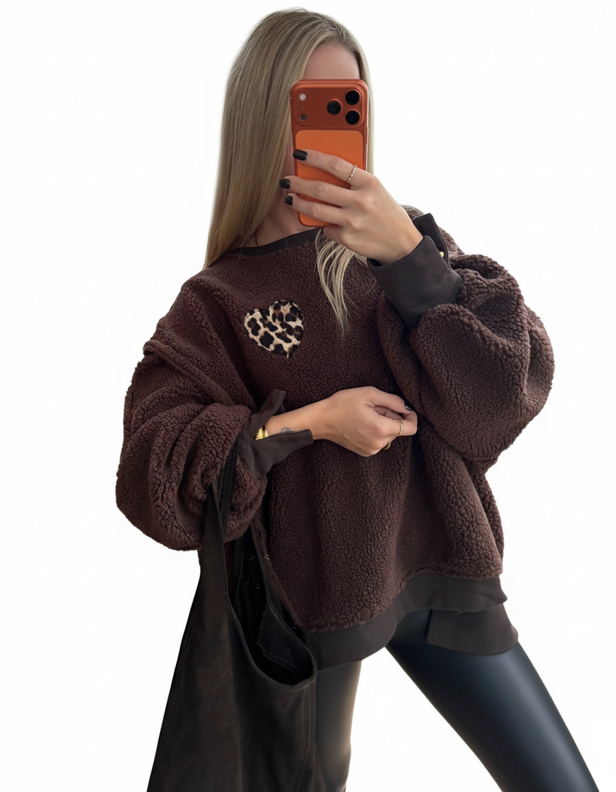 Pullover Teddy Heart Dunkelbraun