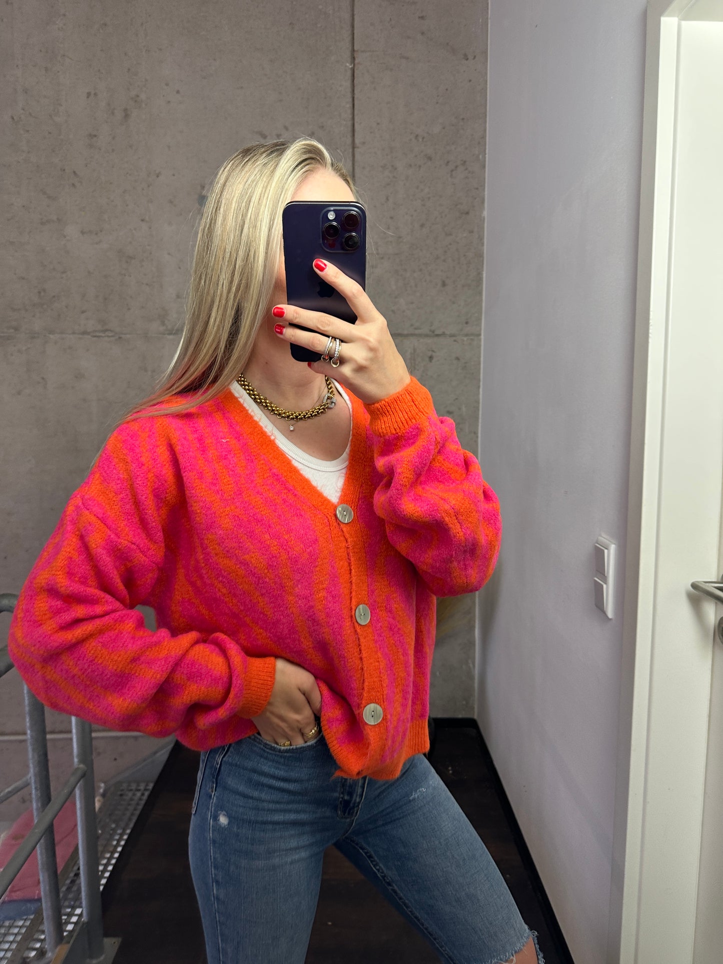 Zebra Cardigan Orange Pink