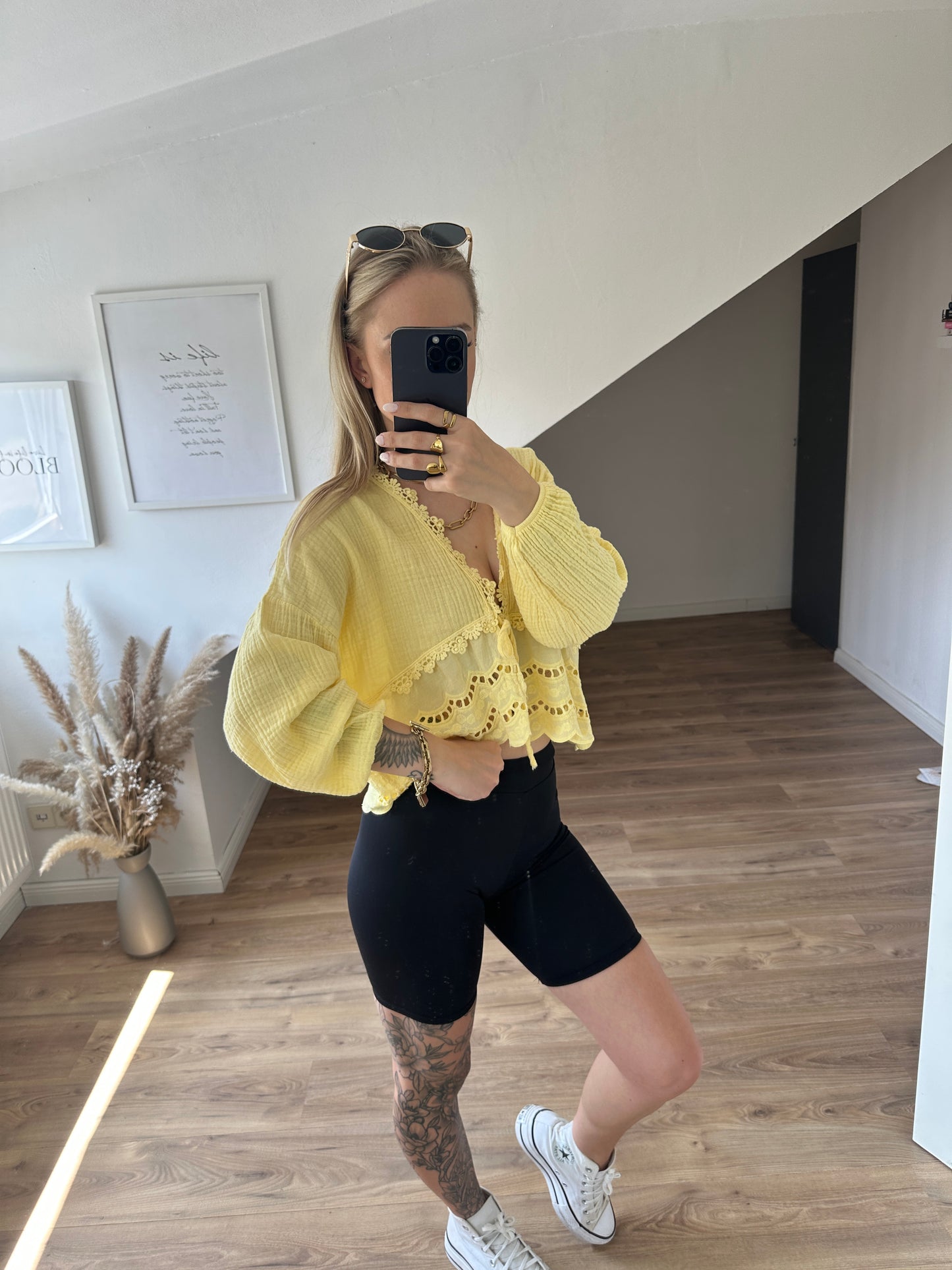 Musselin Bluse Boho Gelb