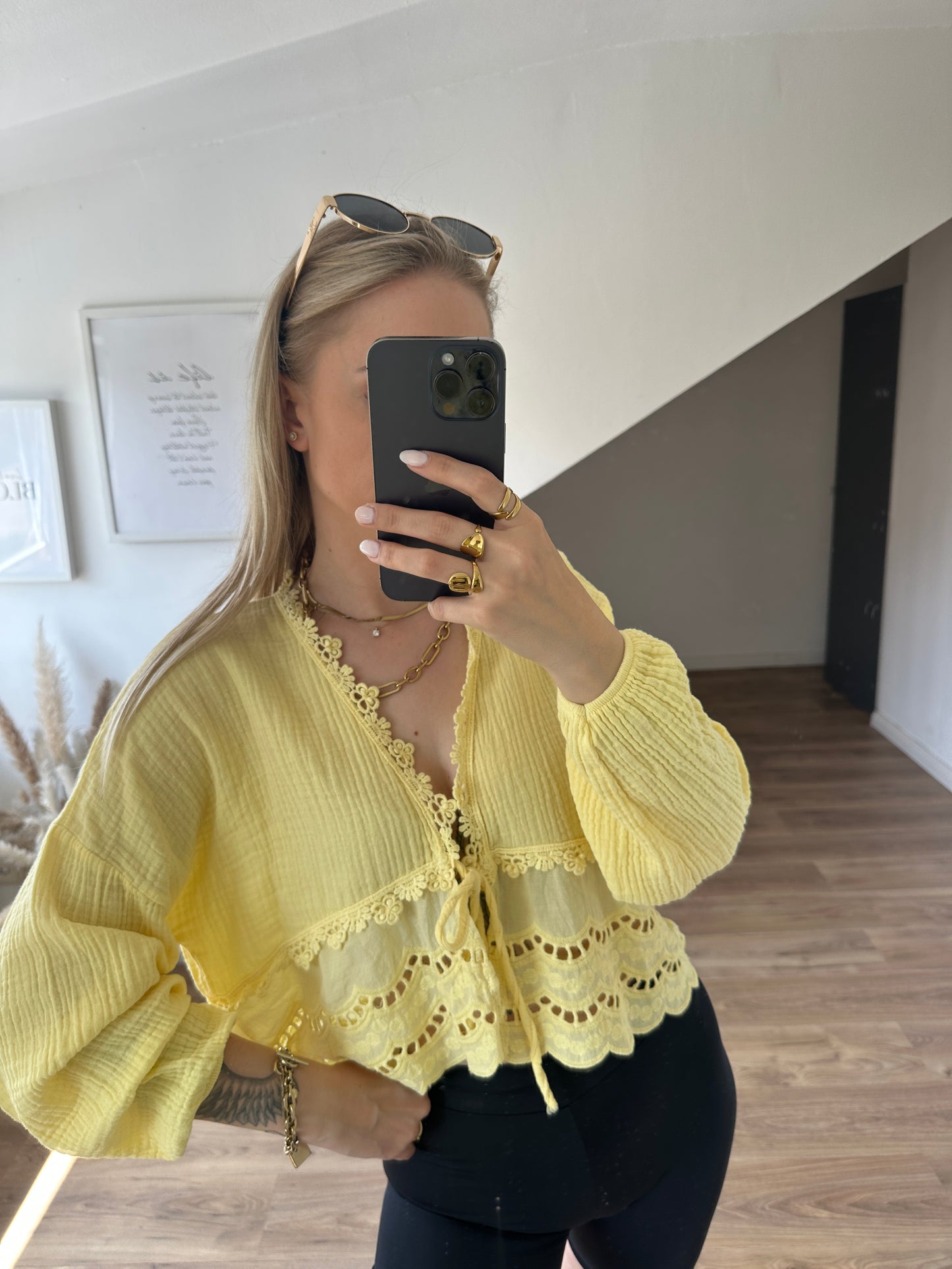 Musselin Bluse Boho Gelb