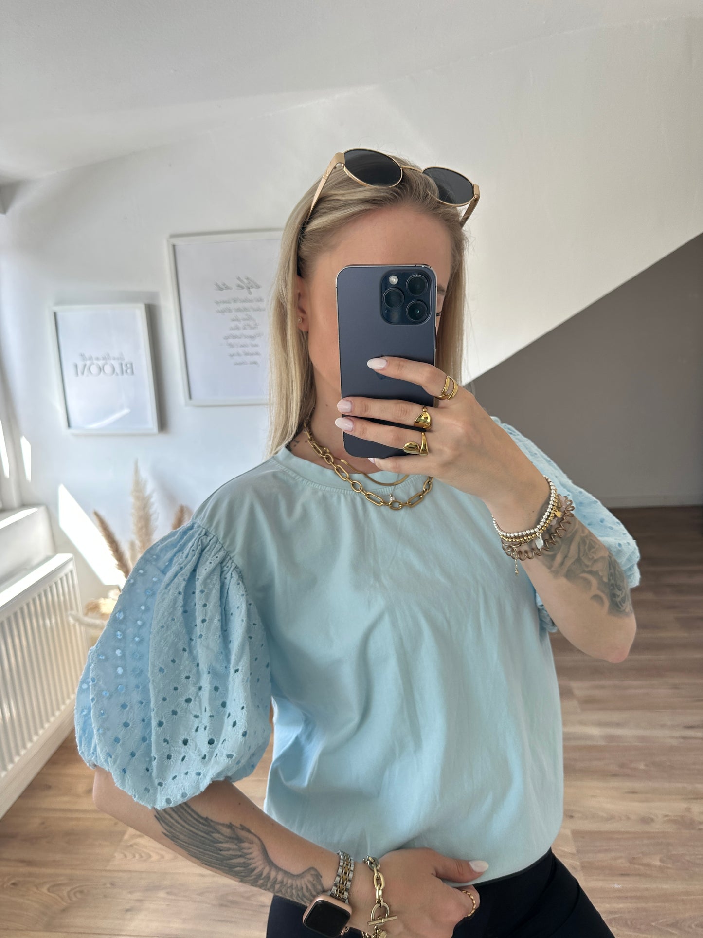 T-Shirt mit Pufferärmelchen Hellblau