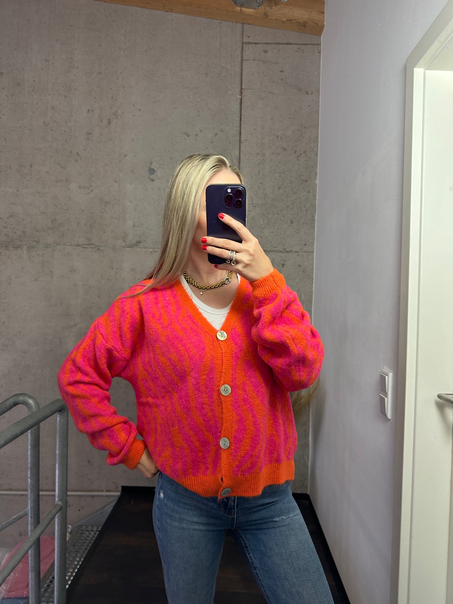 Zebra Cardigan Orange Pink