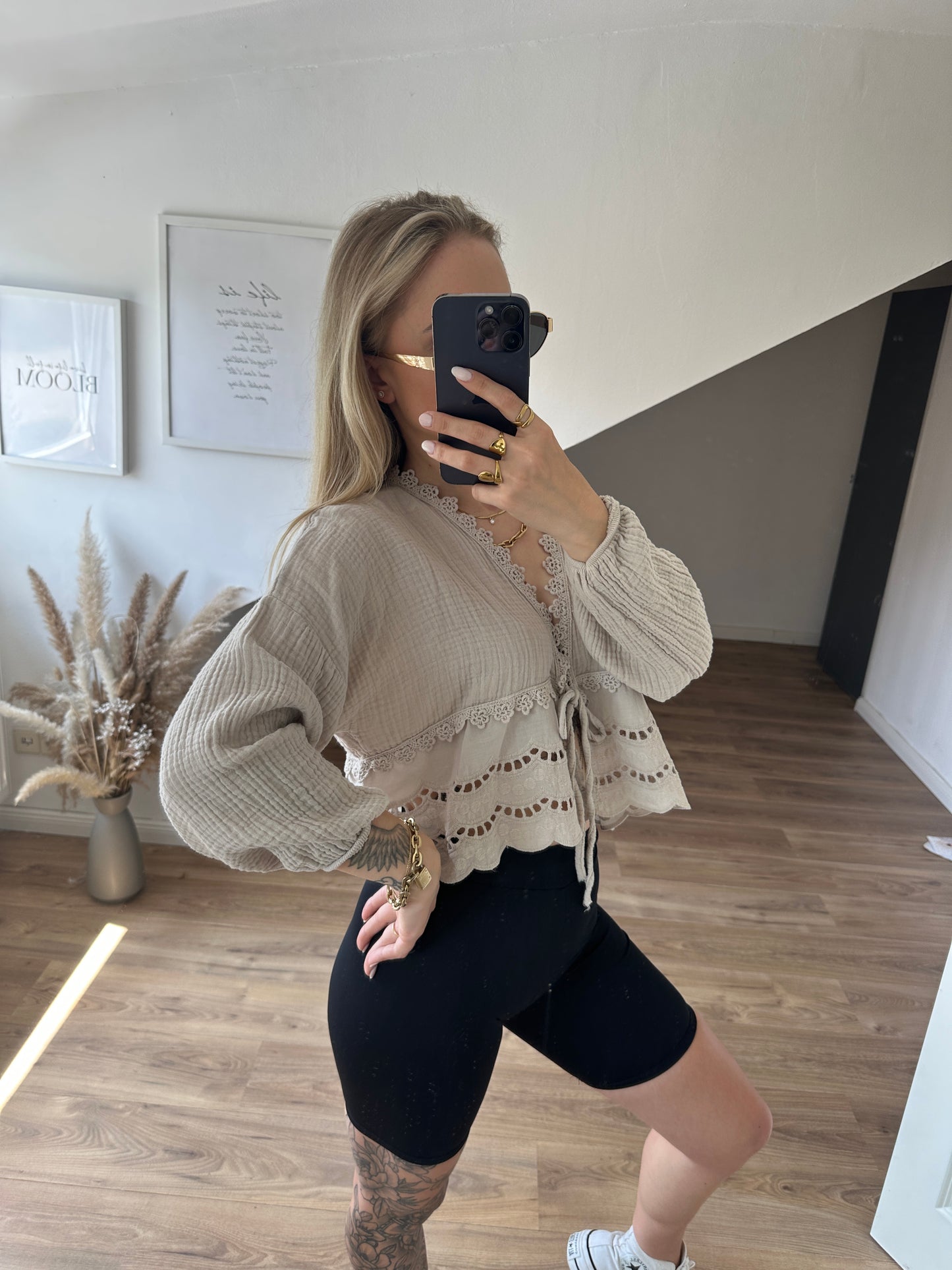 Musselin Bluse Boho Gelb