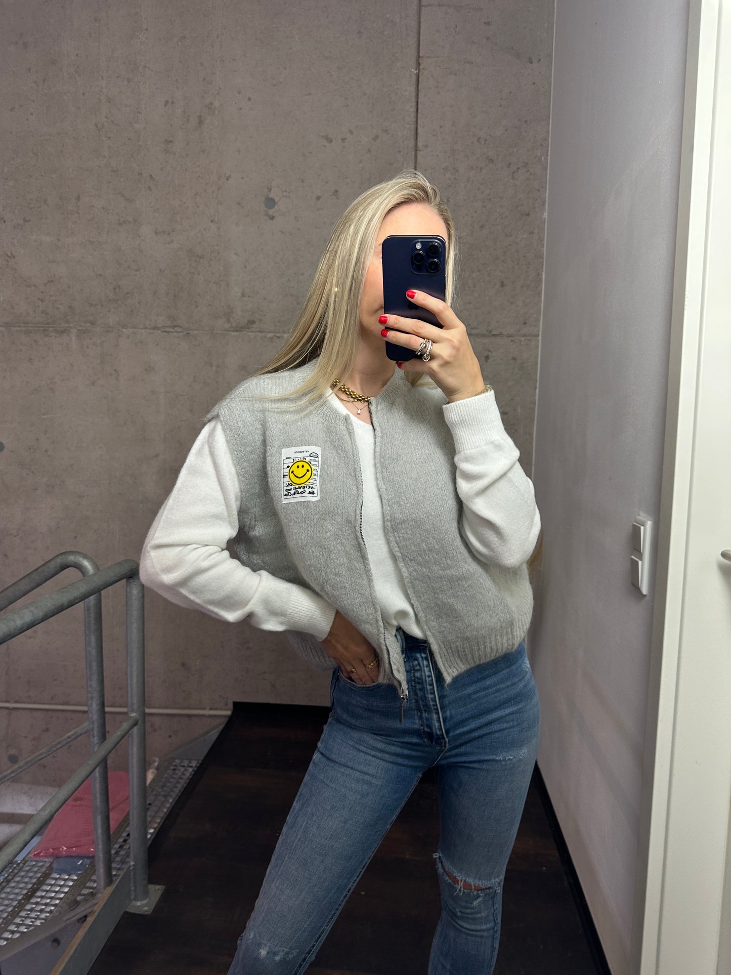 Weste mit Reißverschluss Smiley Grau