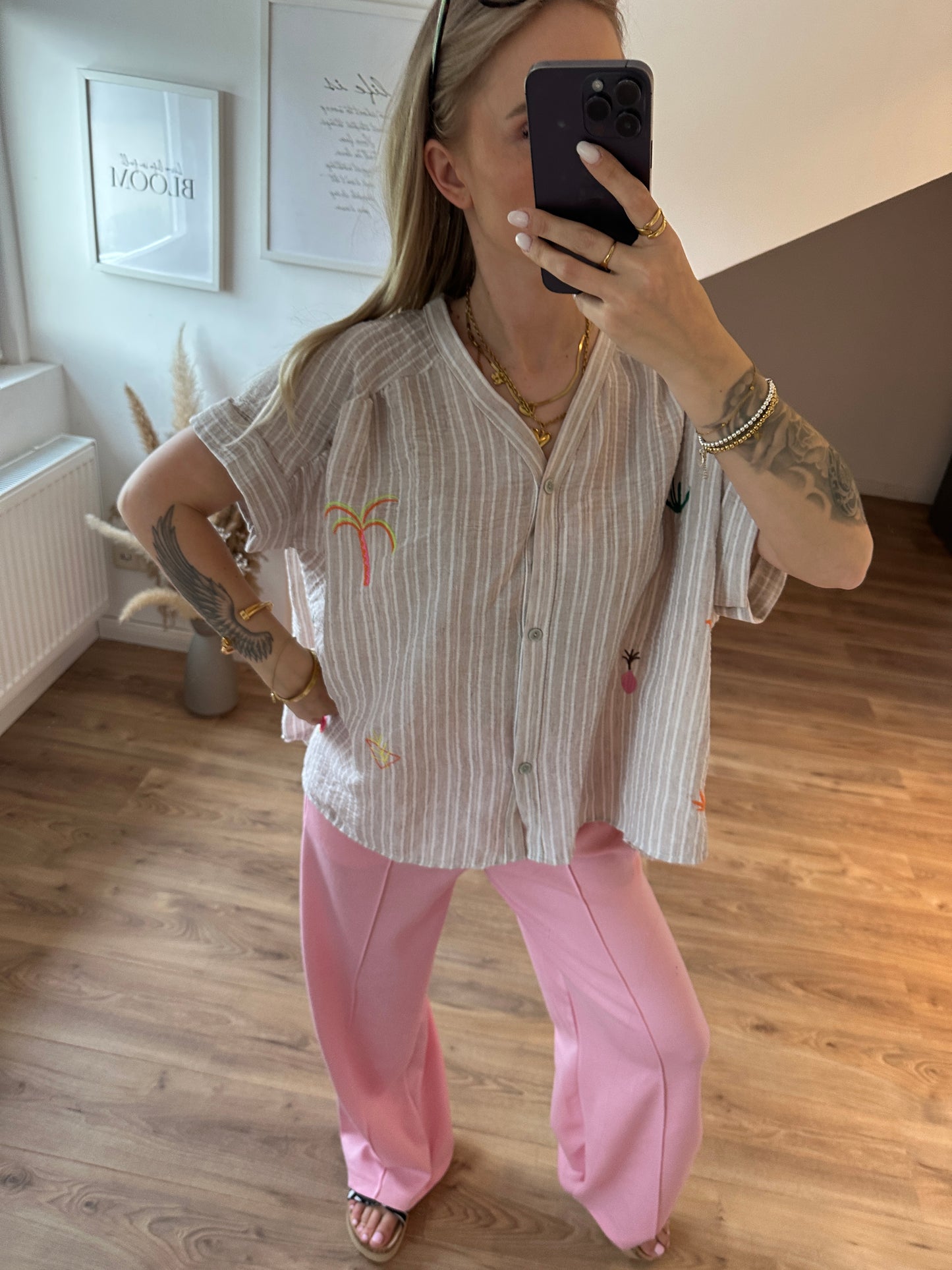 Kurzarm Bluse Beach Beige