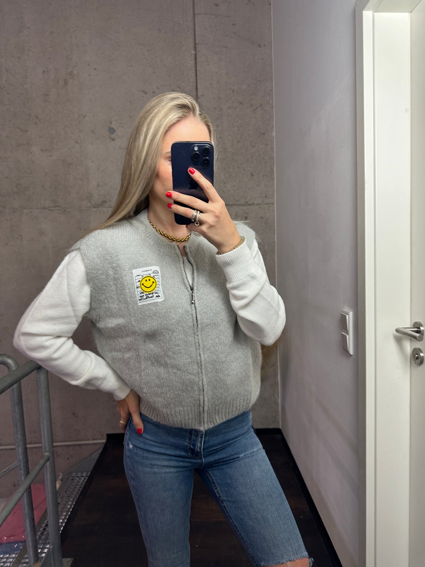 Weste mit Reißverschluss Smiley Grau
