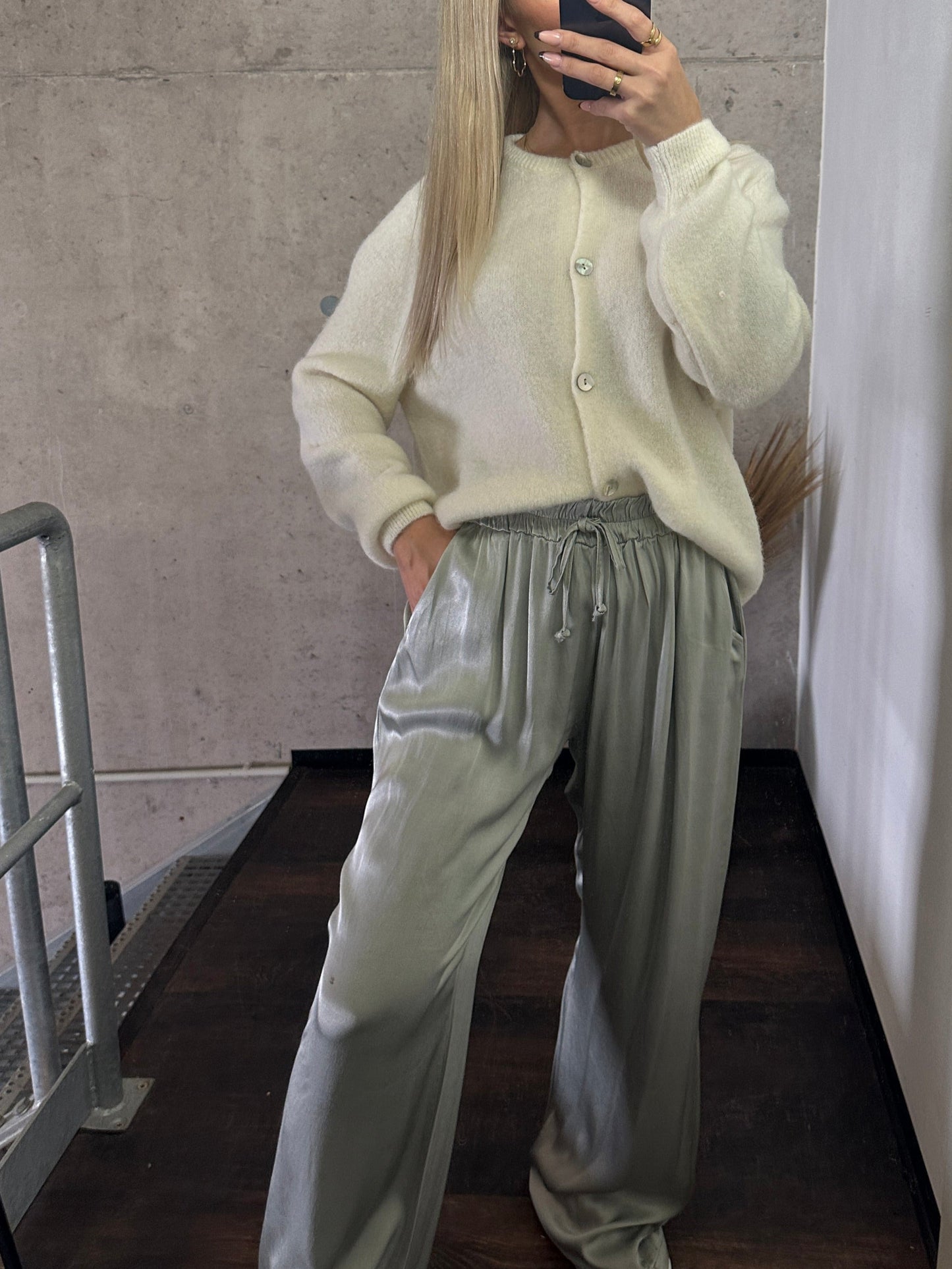 Plissee Hose Seiden Optik Silber
