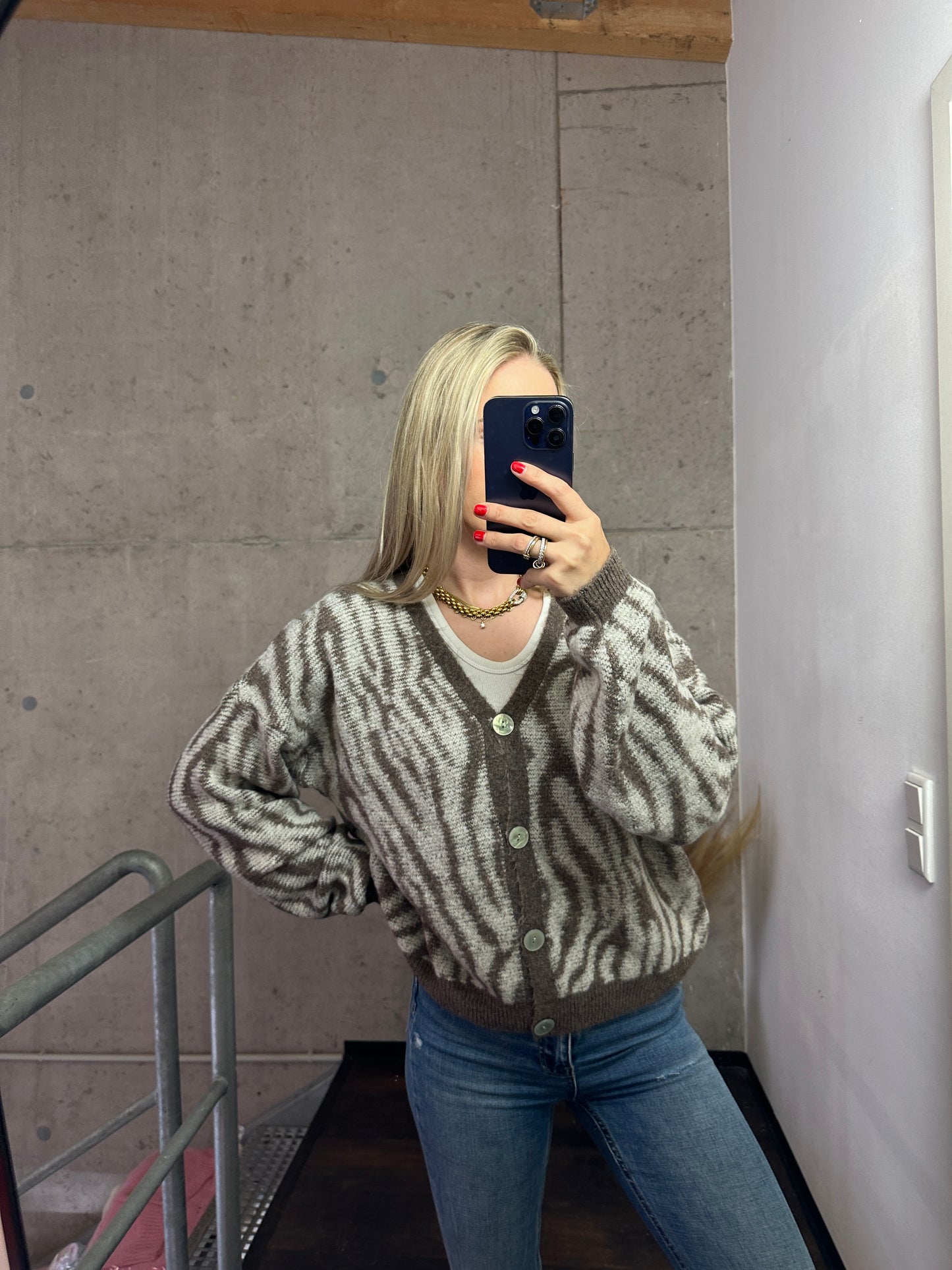 Zebra Cardigan Taupe Beige