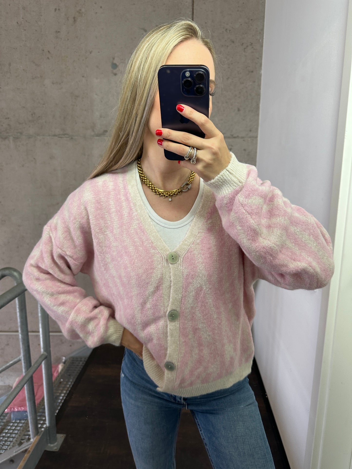 Zebra Cardigan Rosa Creme