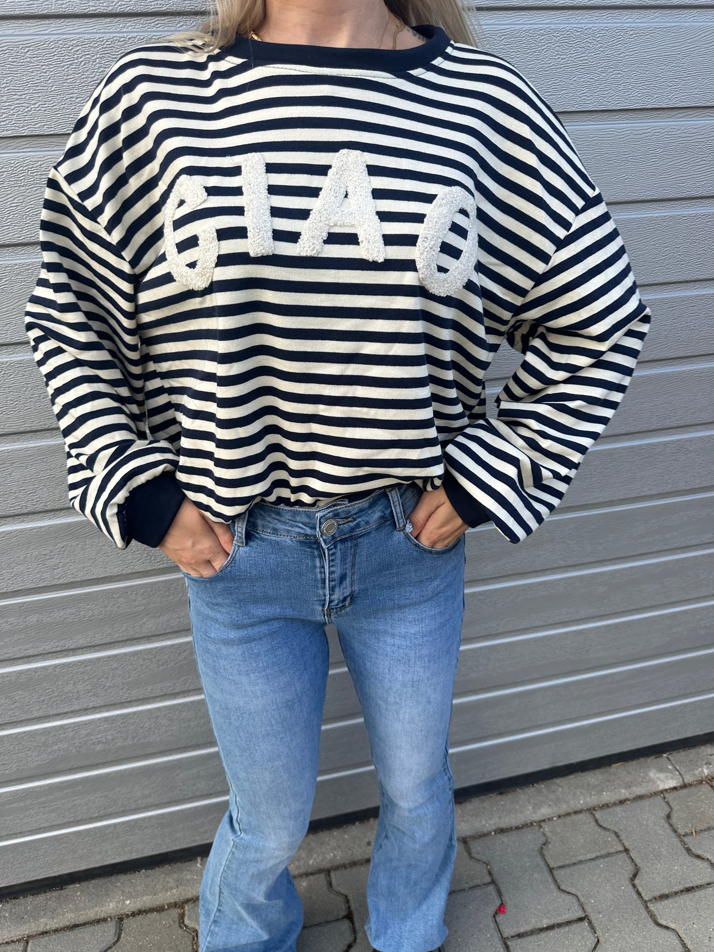Langarm Ciao Dunkelblau Beige
