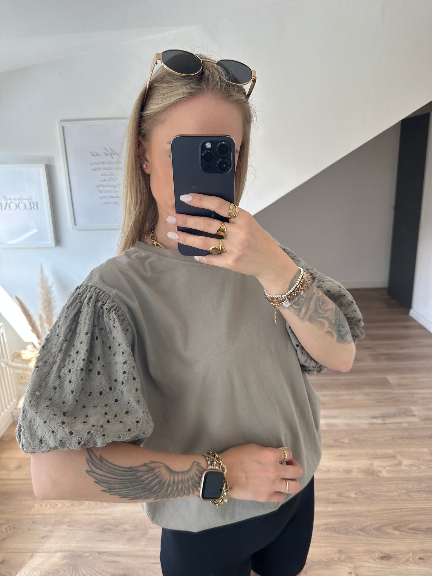 T-Shirt mit Pufferärmelchen Taupe