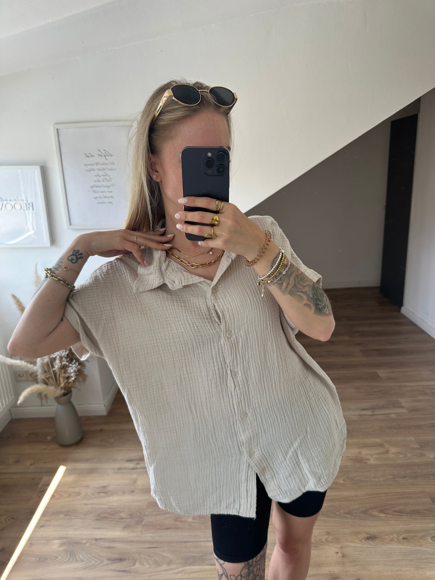 Musselin Bluse Celine kurzarm Beige