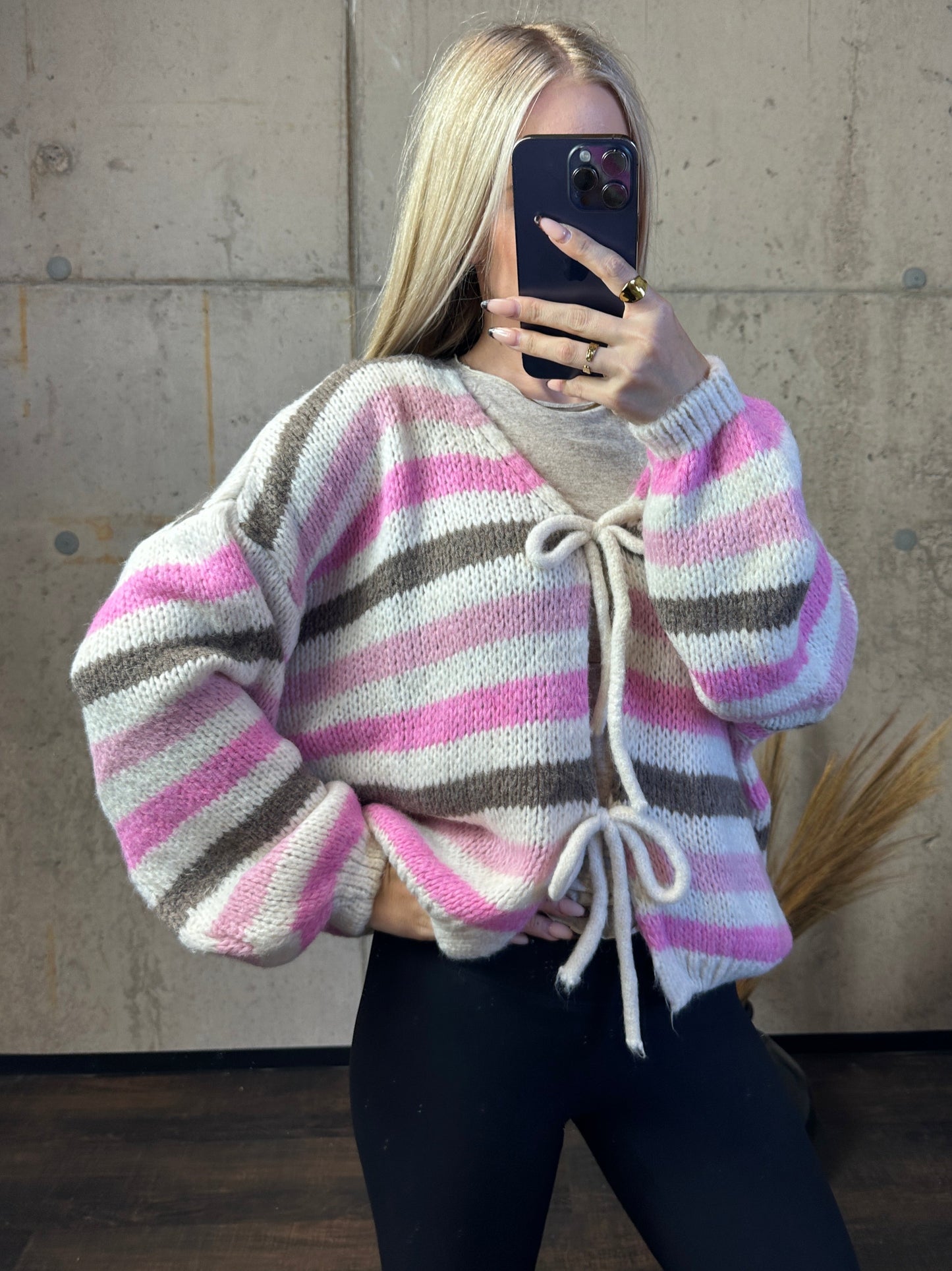 Knoten Cardigan "Leni" Streifi Rosa/Taupe/Weiß