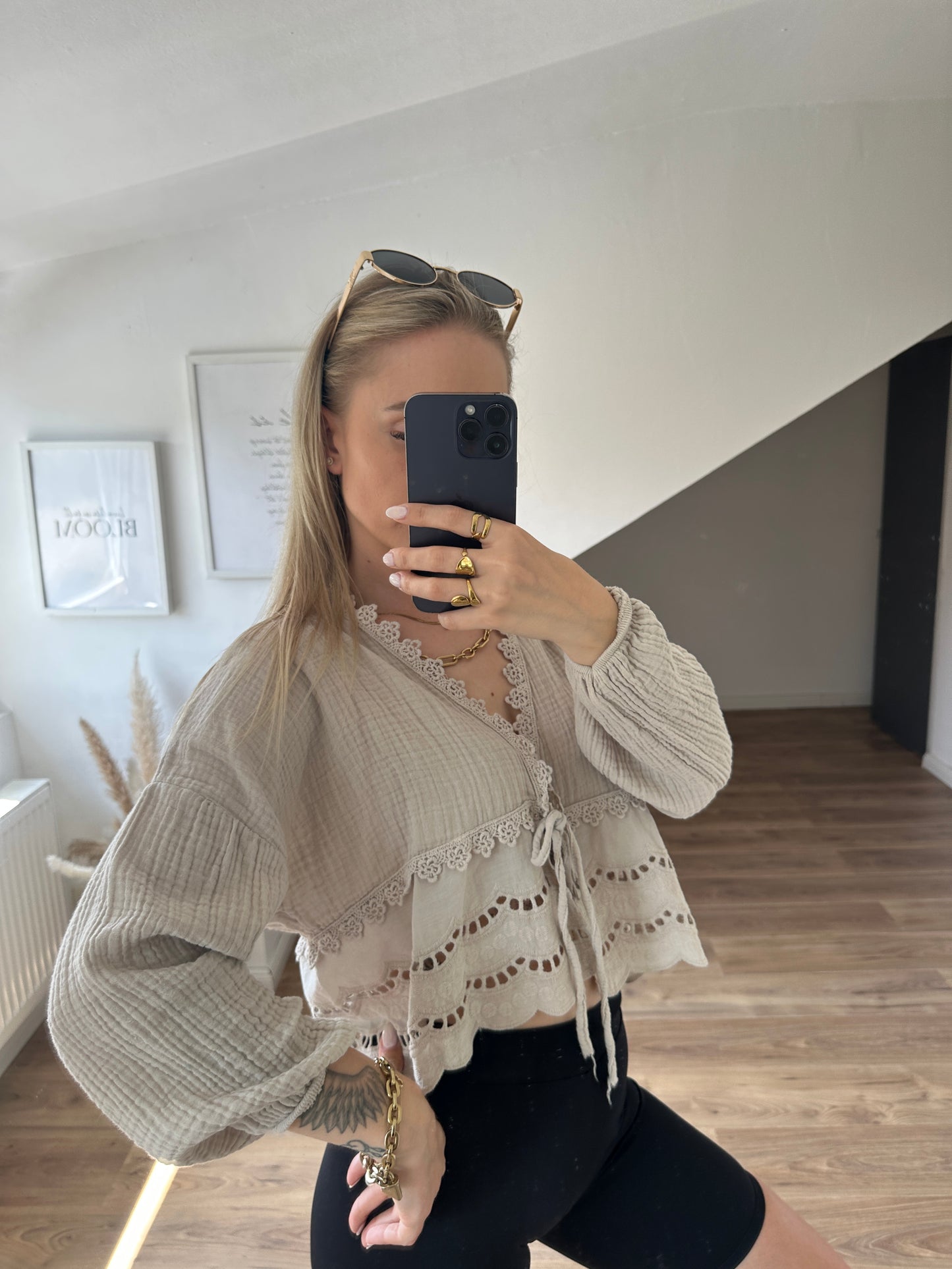 Musselin Bluse Boho Gelb