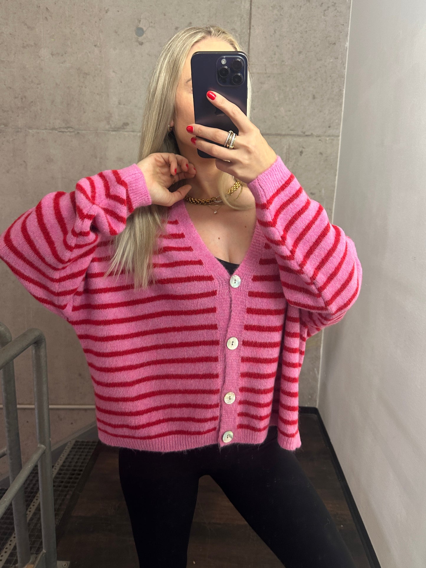 Cardigan Knöpfi Pink/Rot