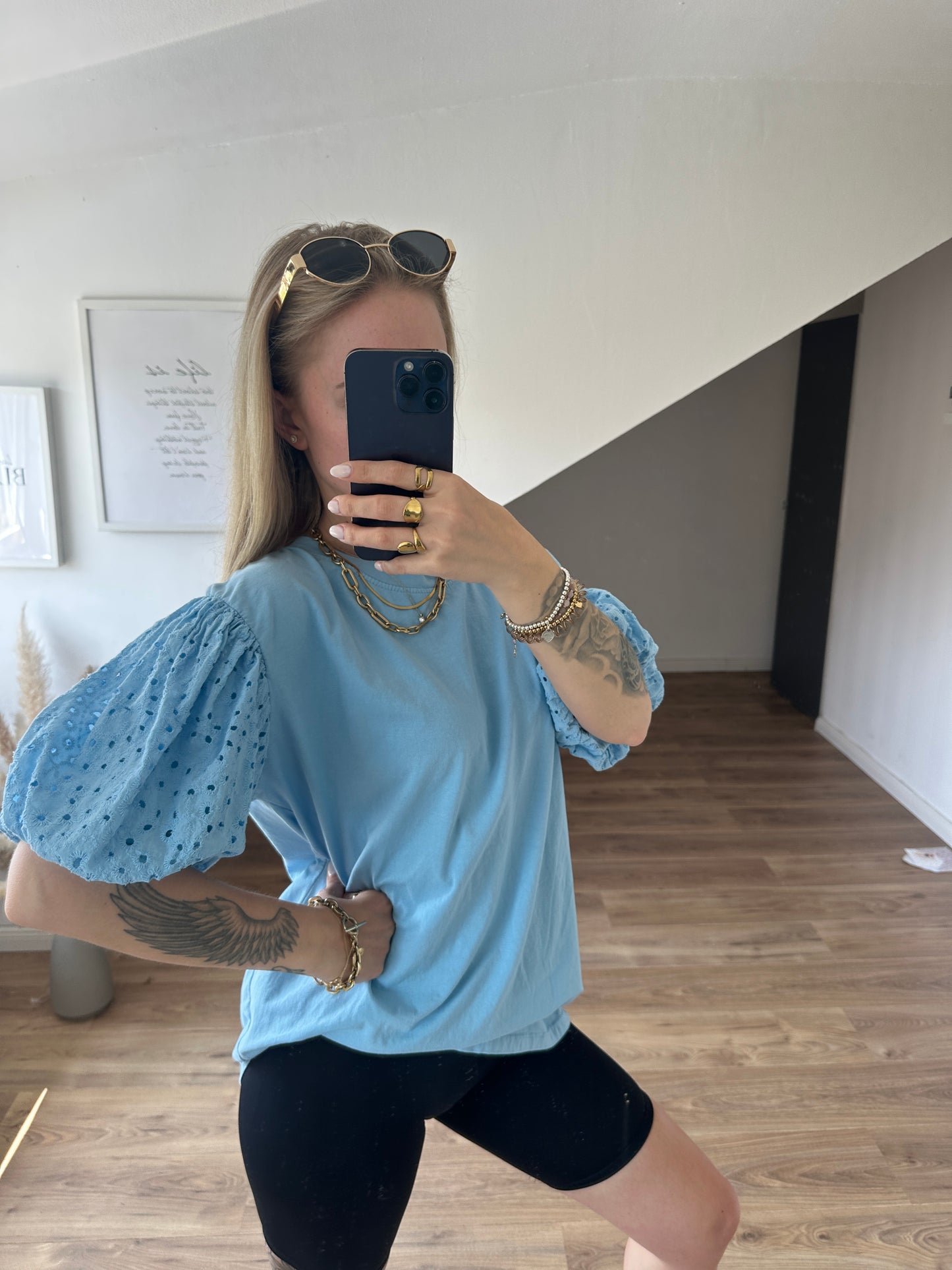 T-Shirt mit Pufferärmelchen Blau