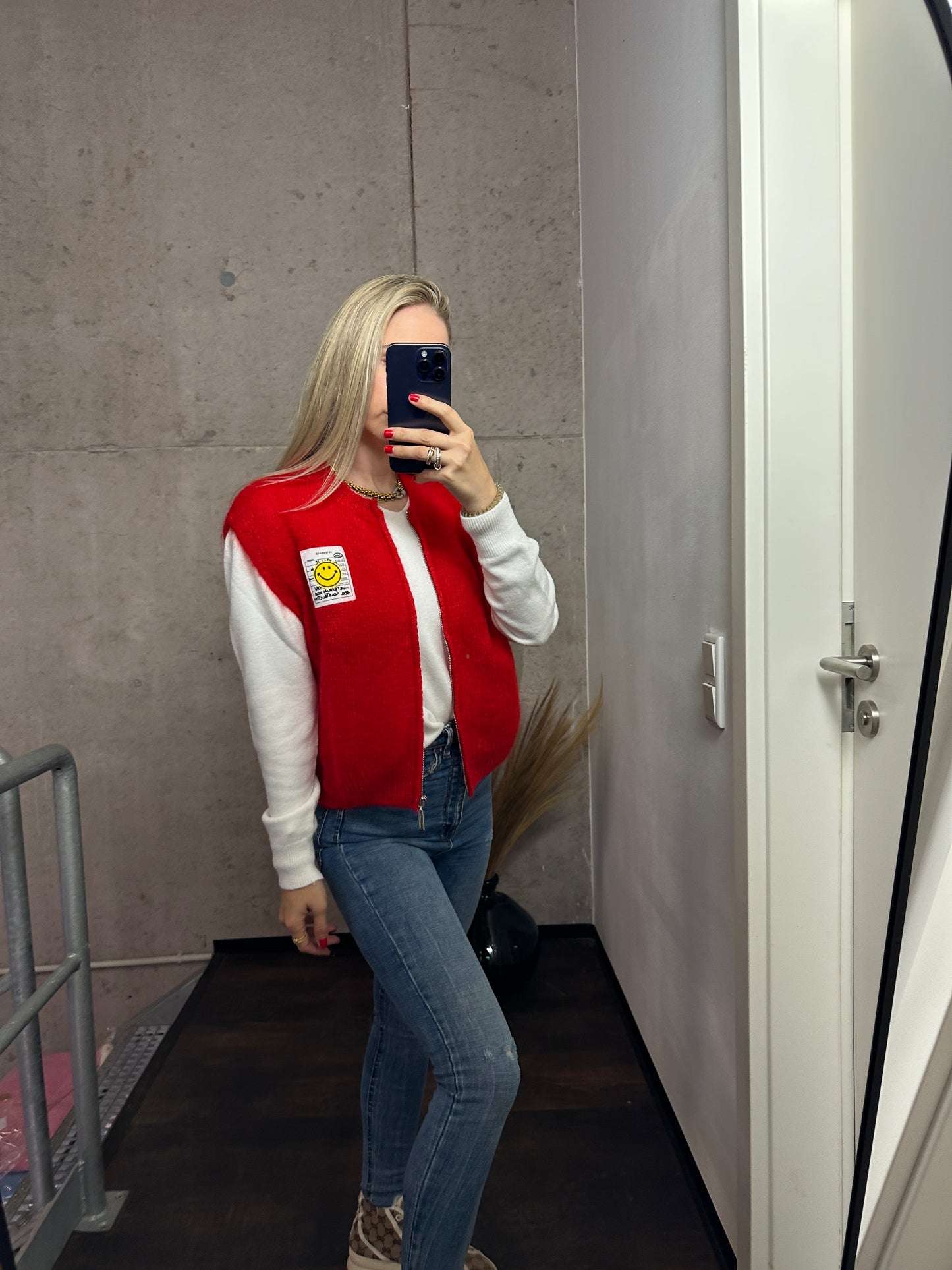 Weste mit Reißverschluss Smiley Rot