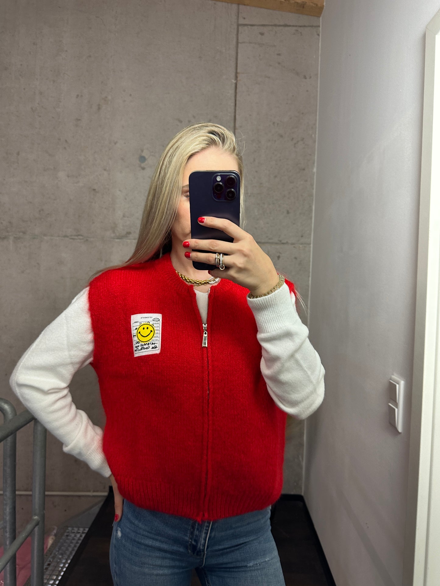 Weste mit Reißverschluss Smiley Rot