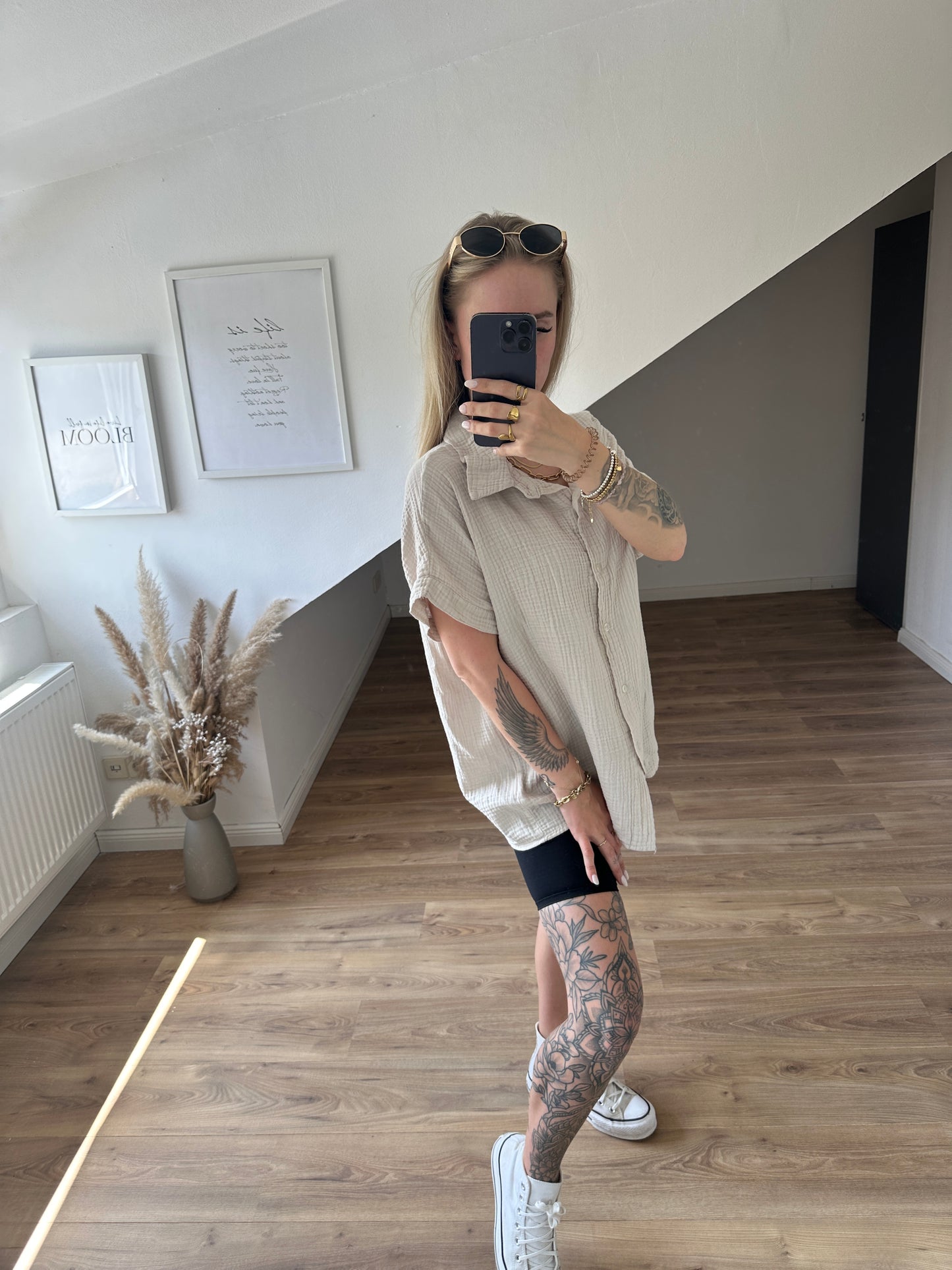 Musselin Bluse Celine kurzarm Beige