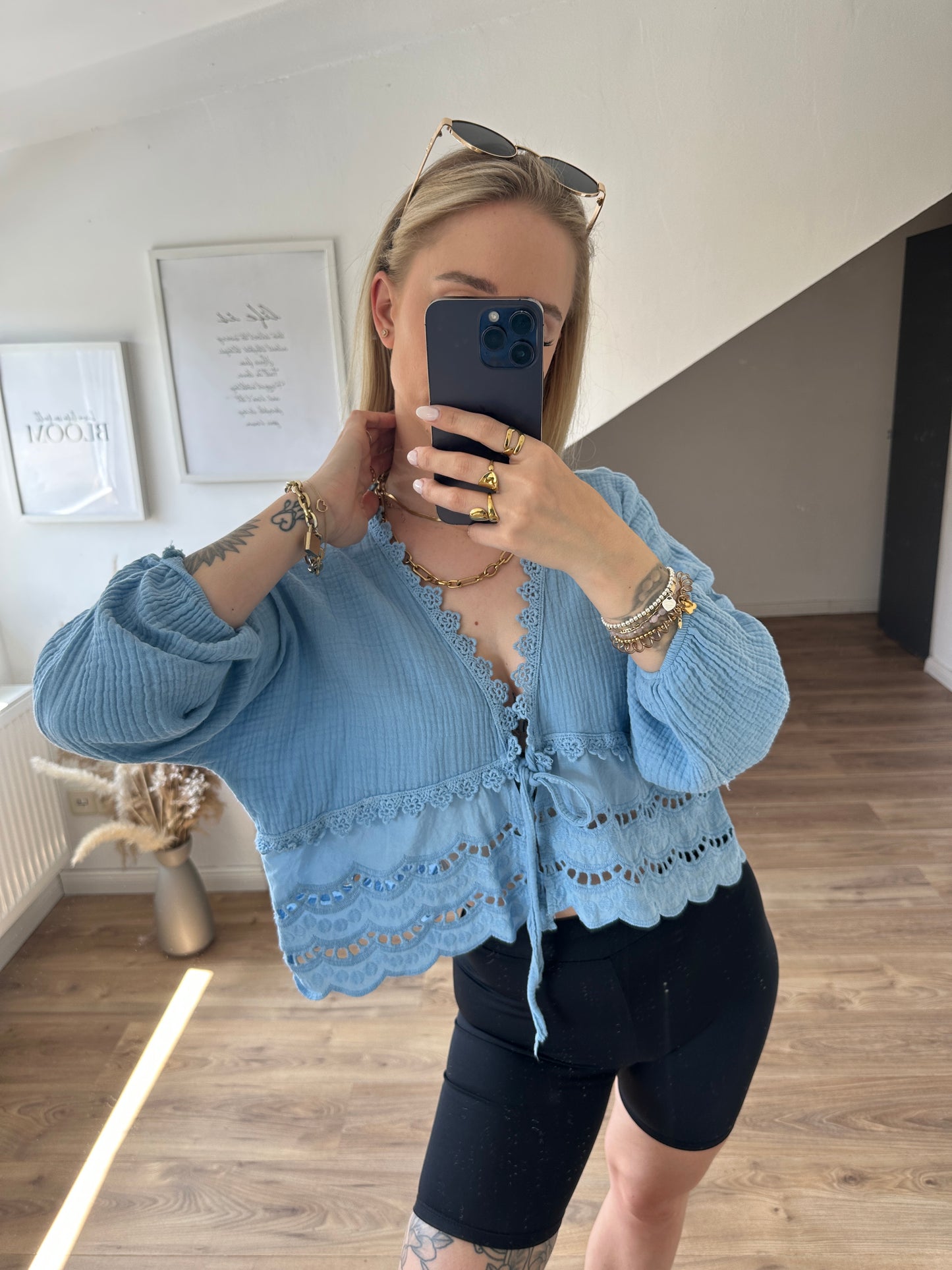 Musselin Bluse Boho Gelb