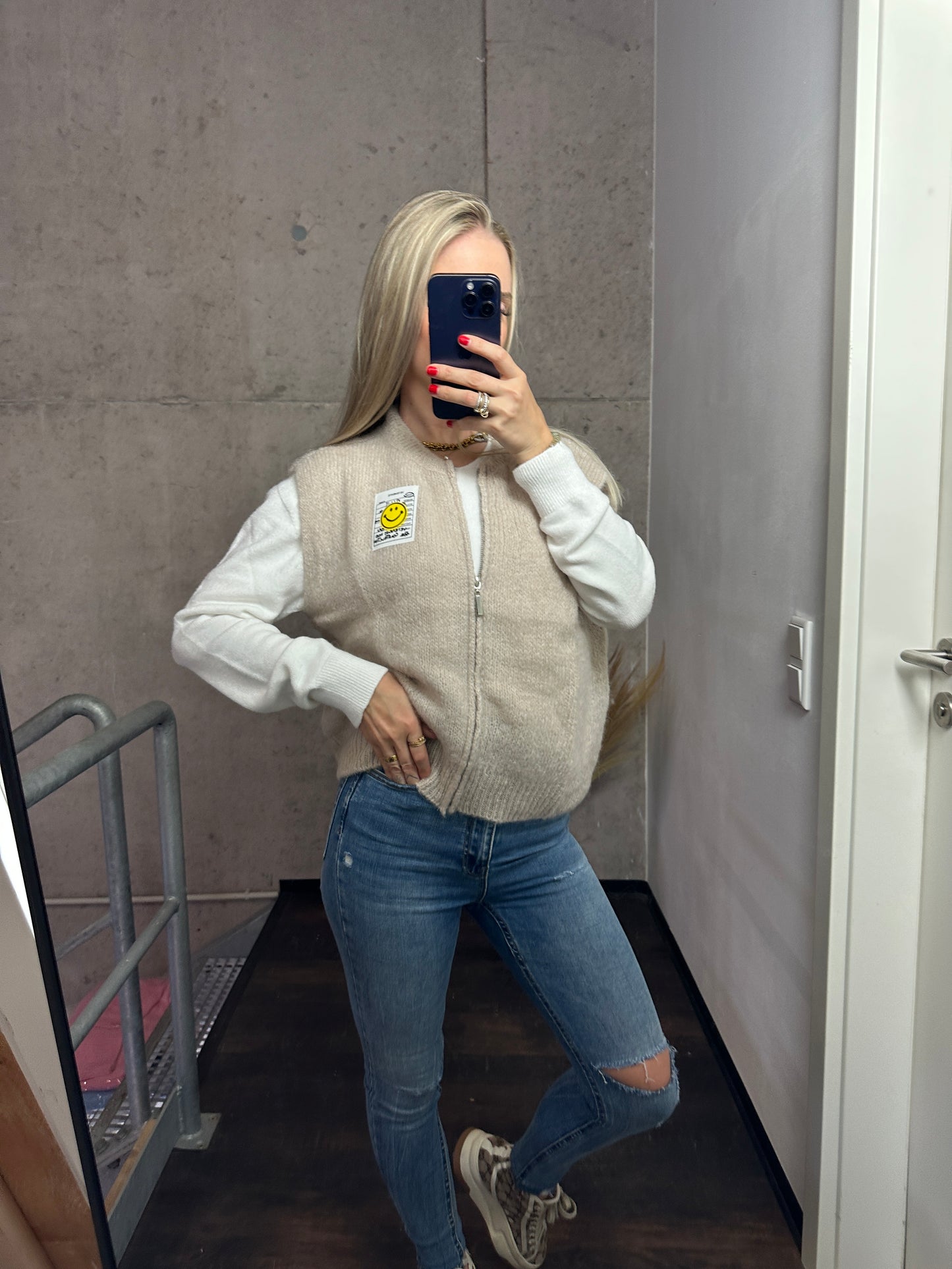 Weste mit Reißverschluss Smiley Beige