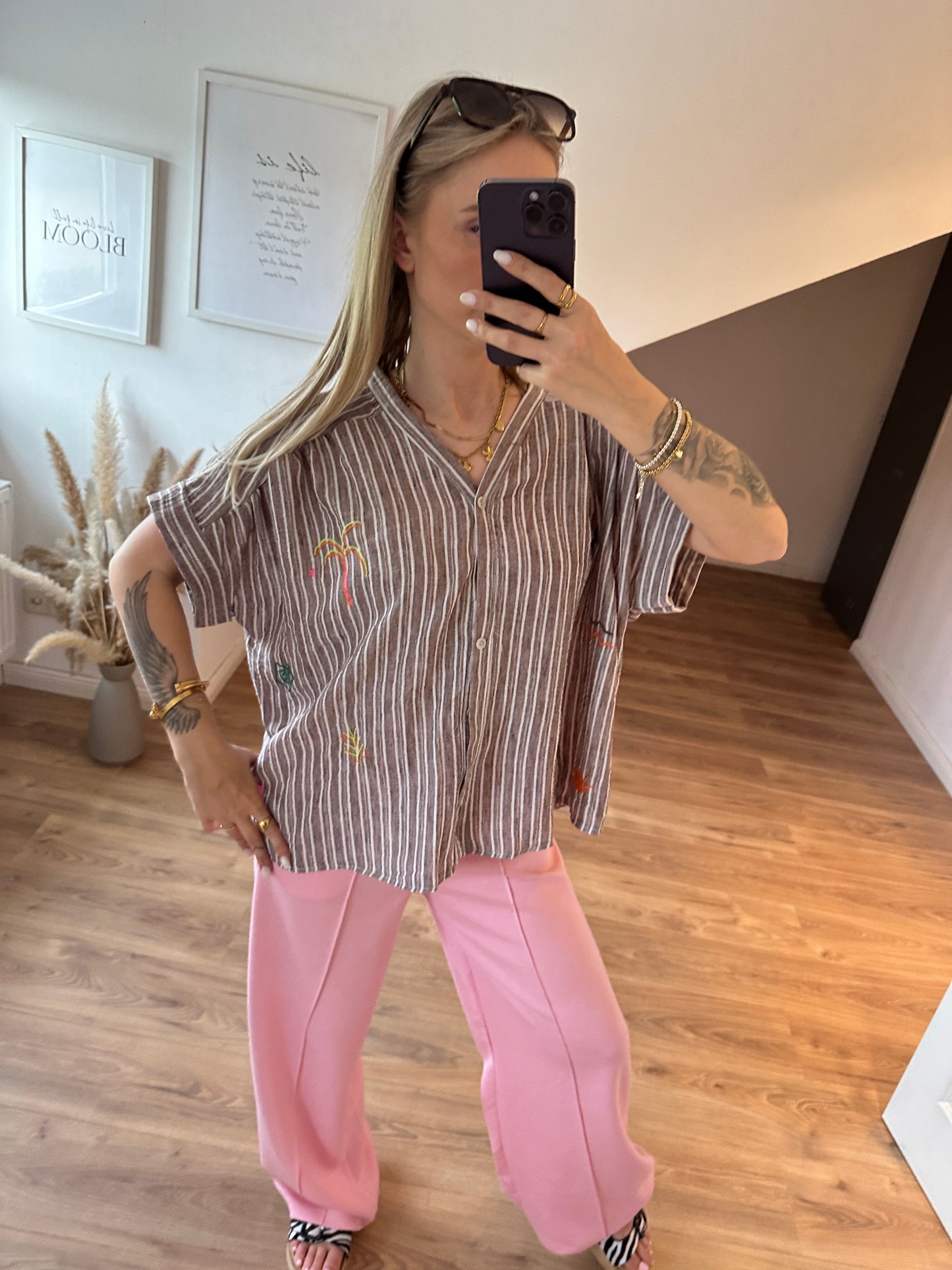 Kurzarm Bluse Beach Braun