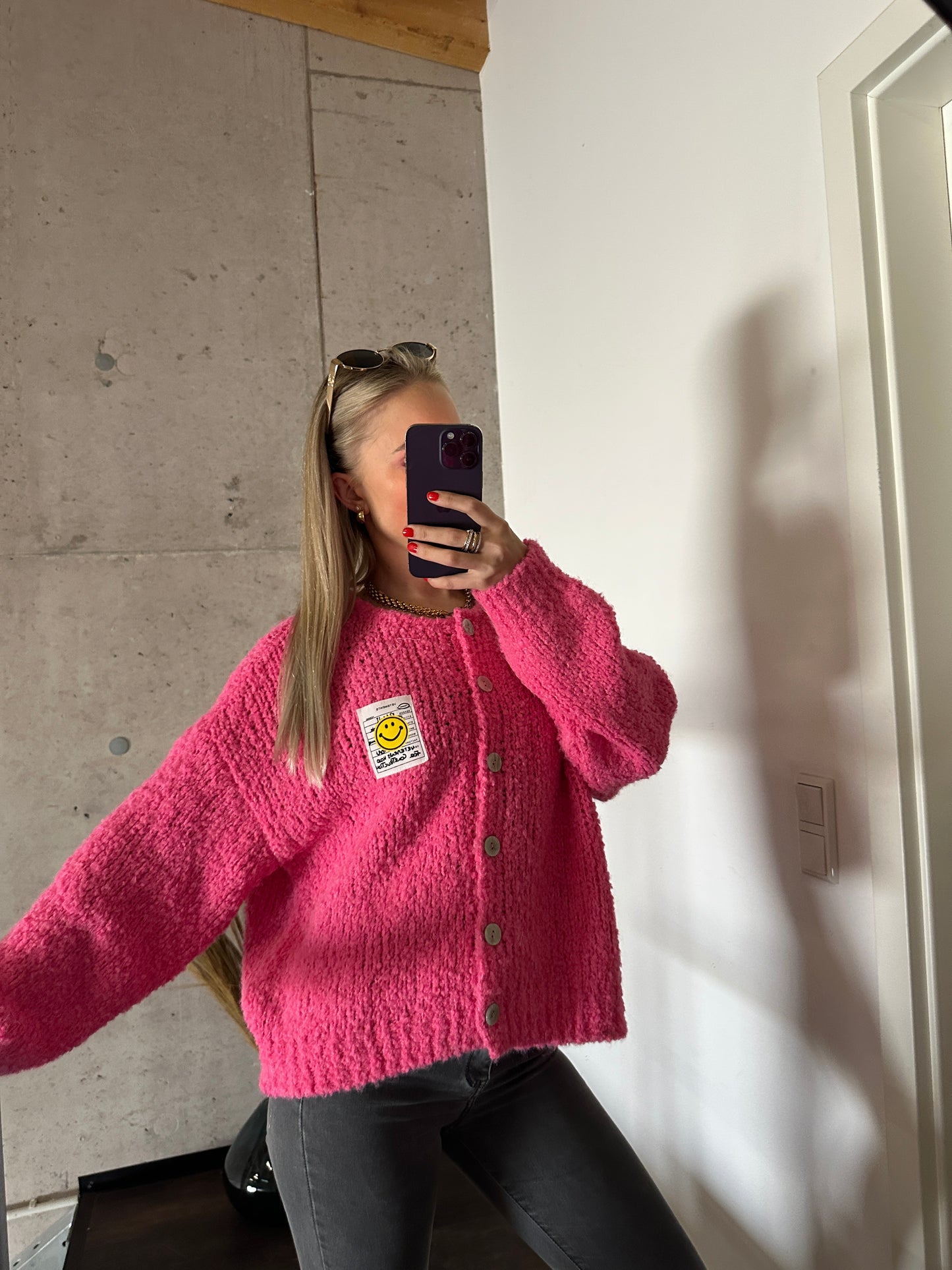 Smiley Cardigan NeonPink