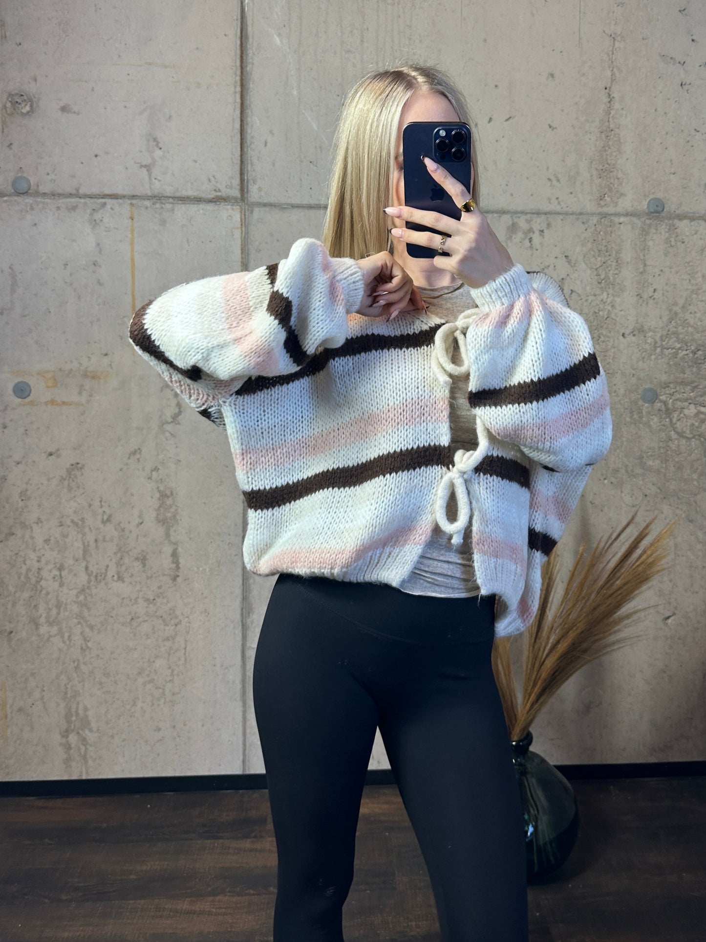 Knoten Cardigan "Leni" Streifi Braun/Apricot/Weiß