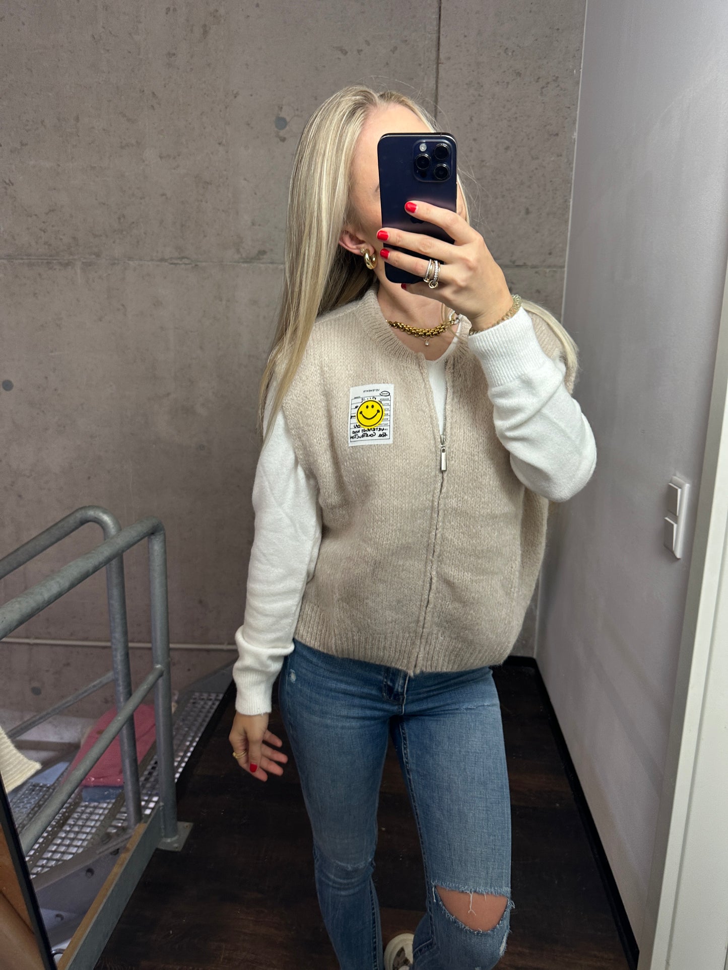 Weste mit Reißverschluss Smiley Beige