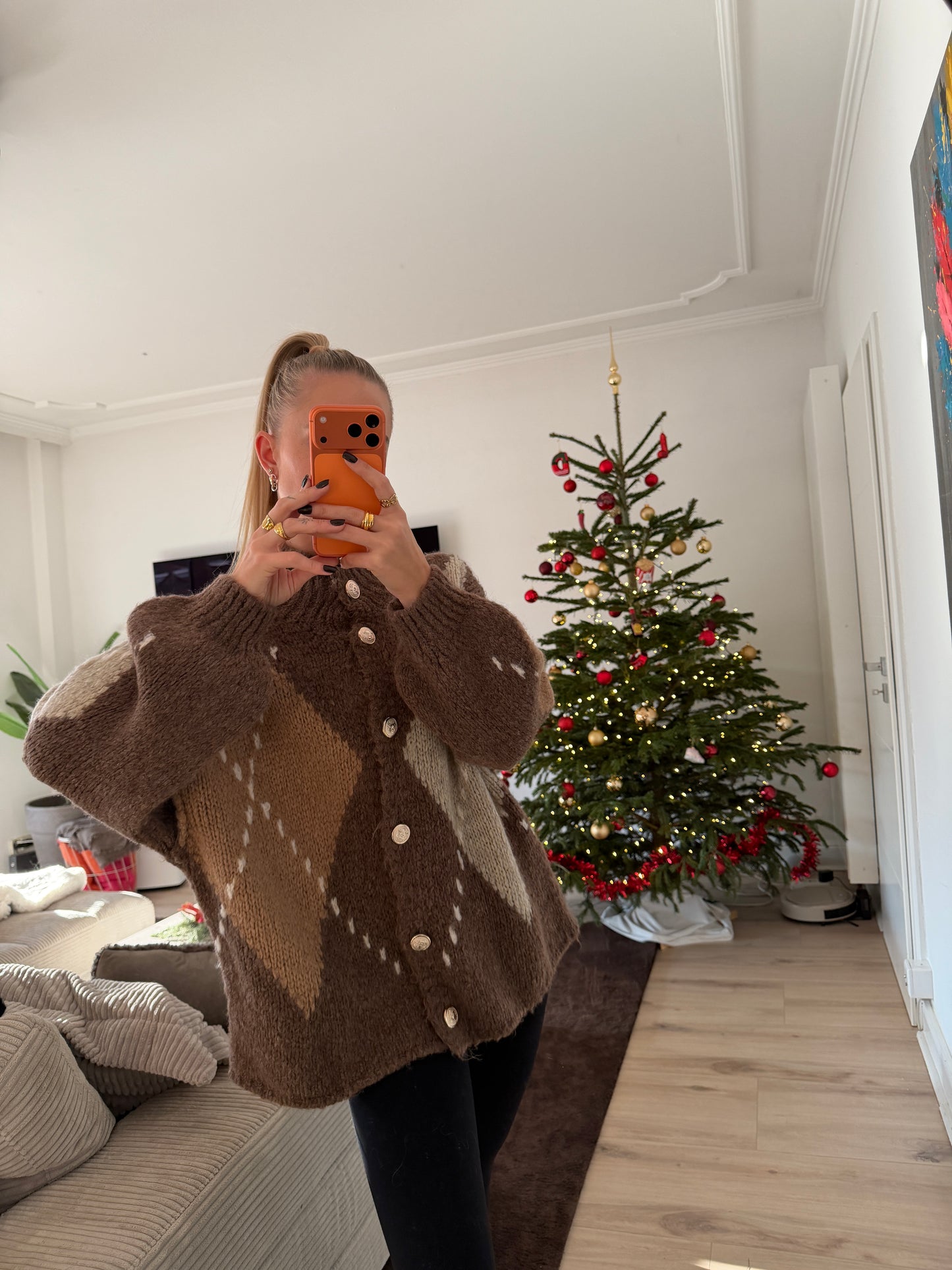 Cardigan Karo Hellbraun