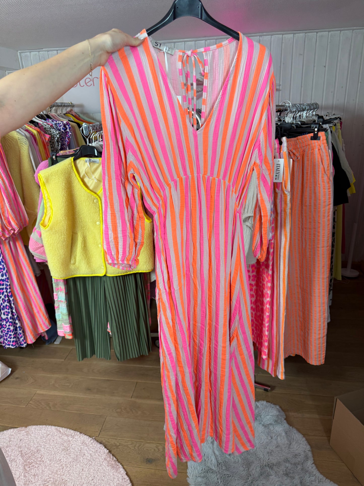 Langarm Musselin Kleid "Streifi" Pink Orange