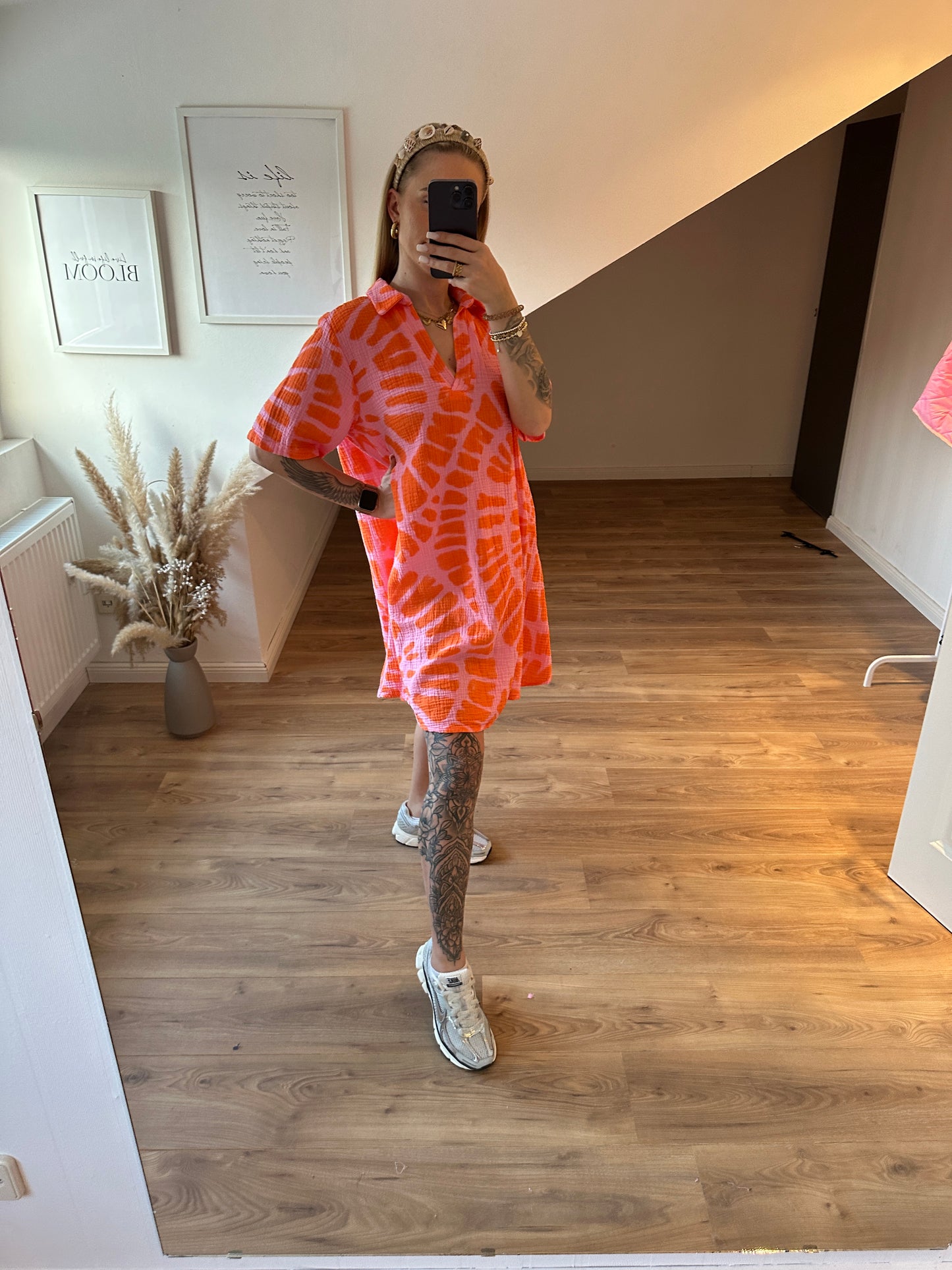 Musselin Kleid Orange Rosa