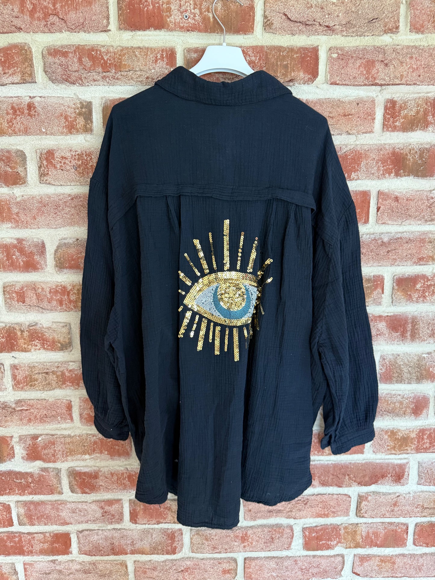 Musselin Bluse ”Ida“ mit dem Auge Schwarz