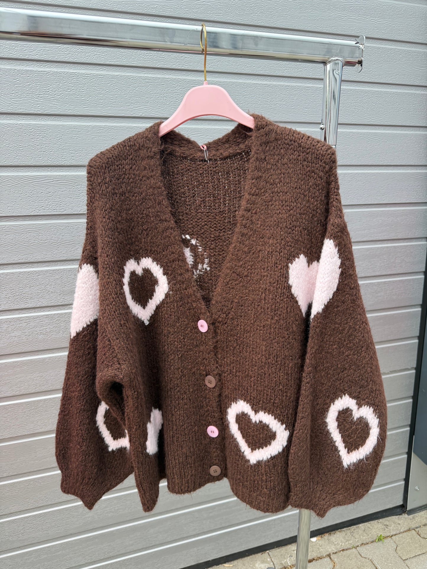 Cardigan „Herzi“ Braun/Rosa