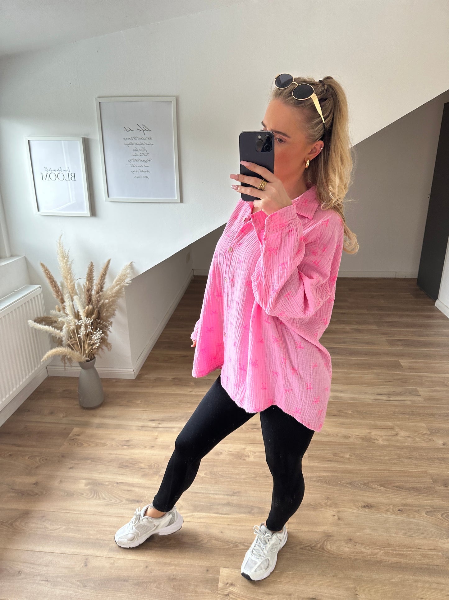 Musselin Bluse "Schleifchen" Weiß/Pink
