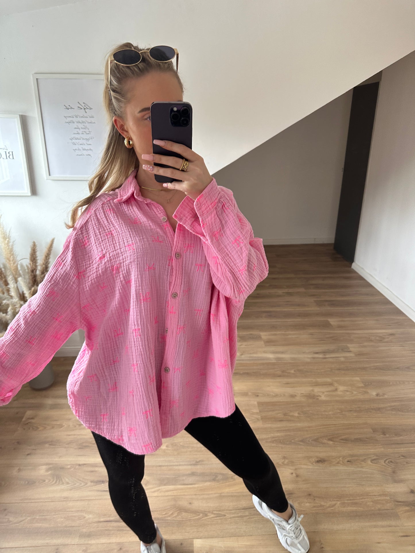 Musselin Bluse "Schleifchen" Weiß/Pink