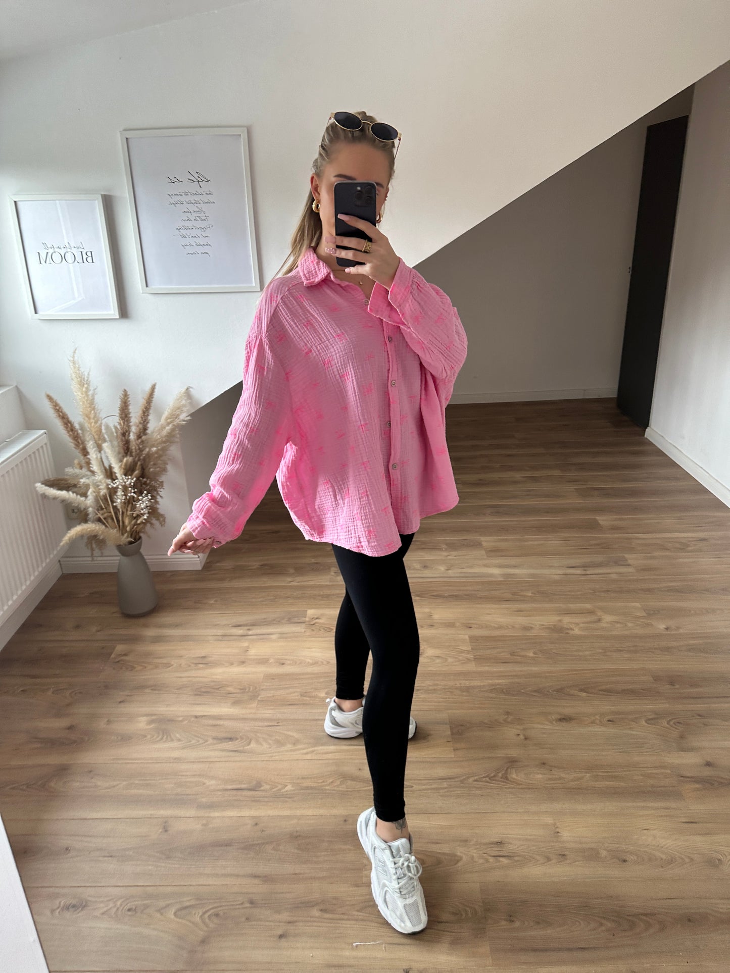 Musselin Bluse "Schleifchen" Weiß/Pink