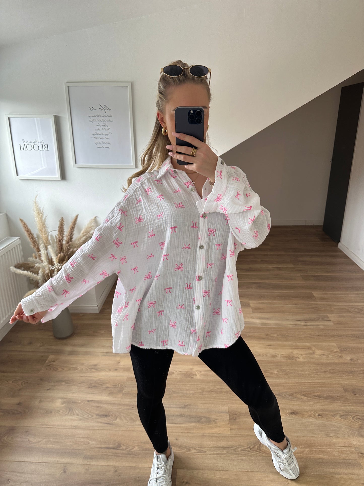 Musselin Bluse "Schleifchen" Weiß/Pink