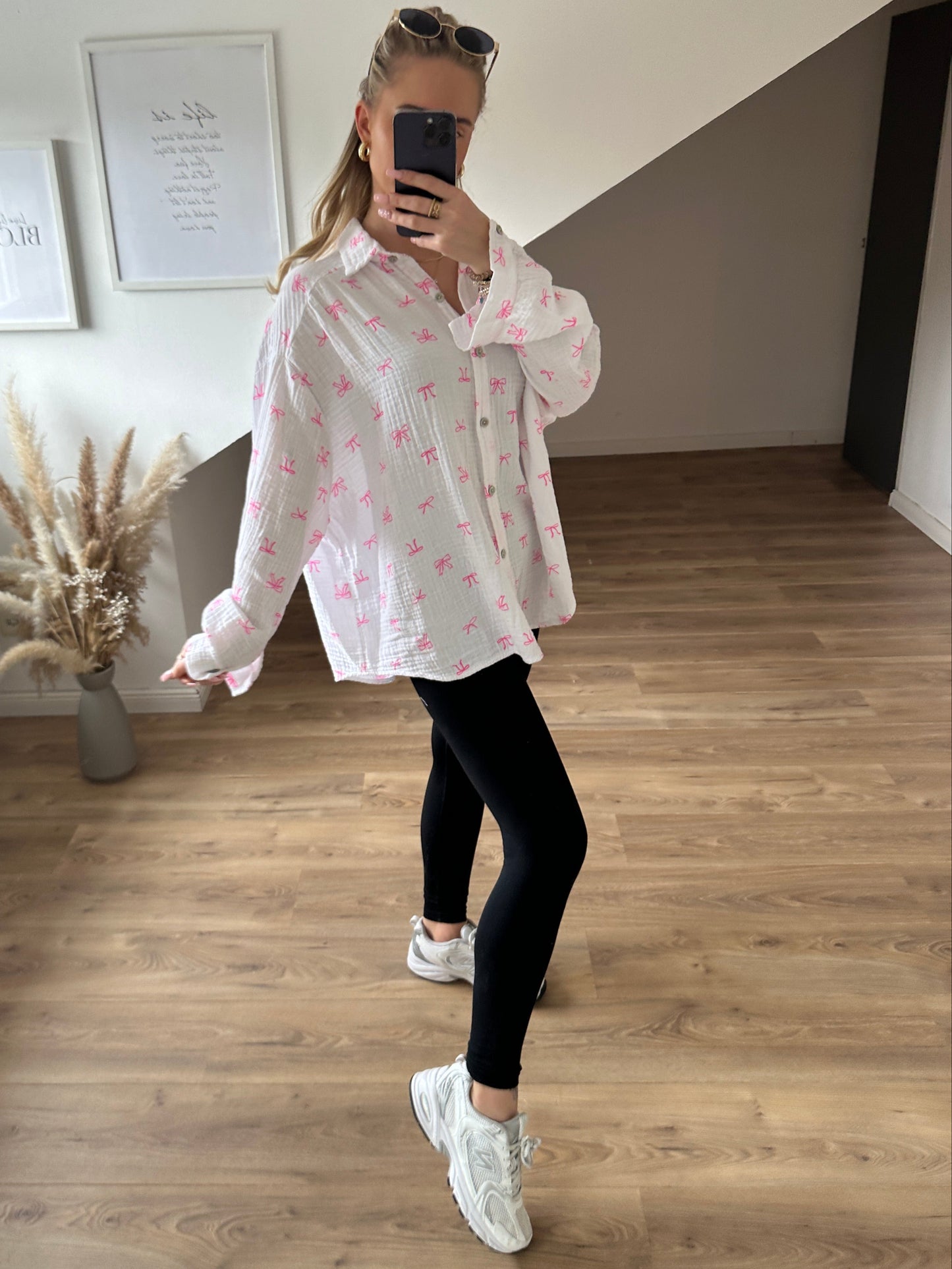 Musselin Bluse "Schleifchen" Weiß/Pink